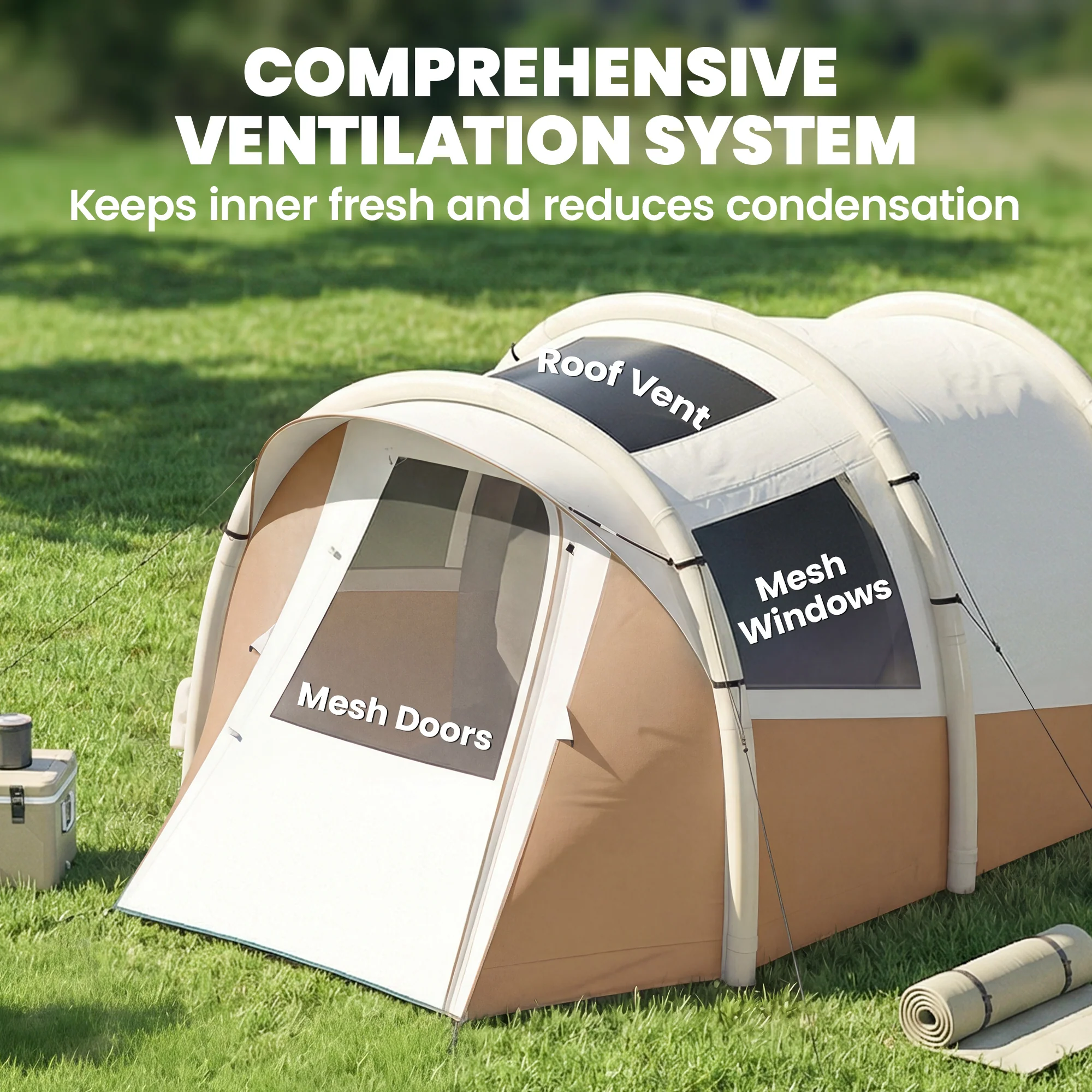 Outsunny Inflatable Camping Tent W/ Air Pump, 2-3 Person Blow Up Tent, Khaki - Image 6