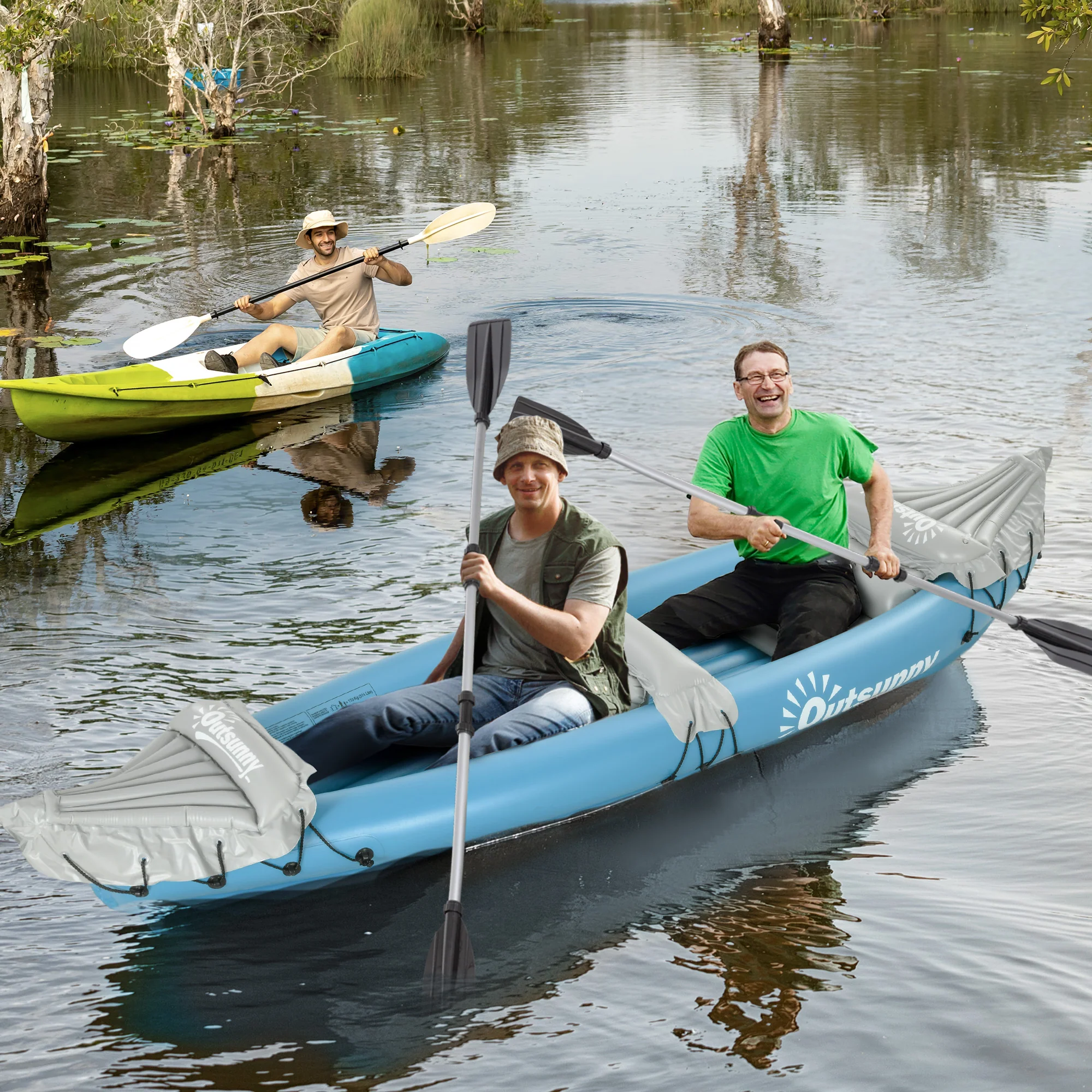 Outsunny Inflatable Kayak Two-Person Inflatable Boat w/ Air Pump, Blue - Image 2