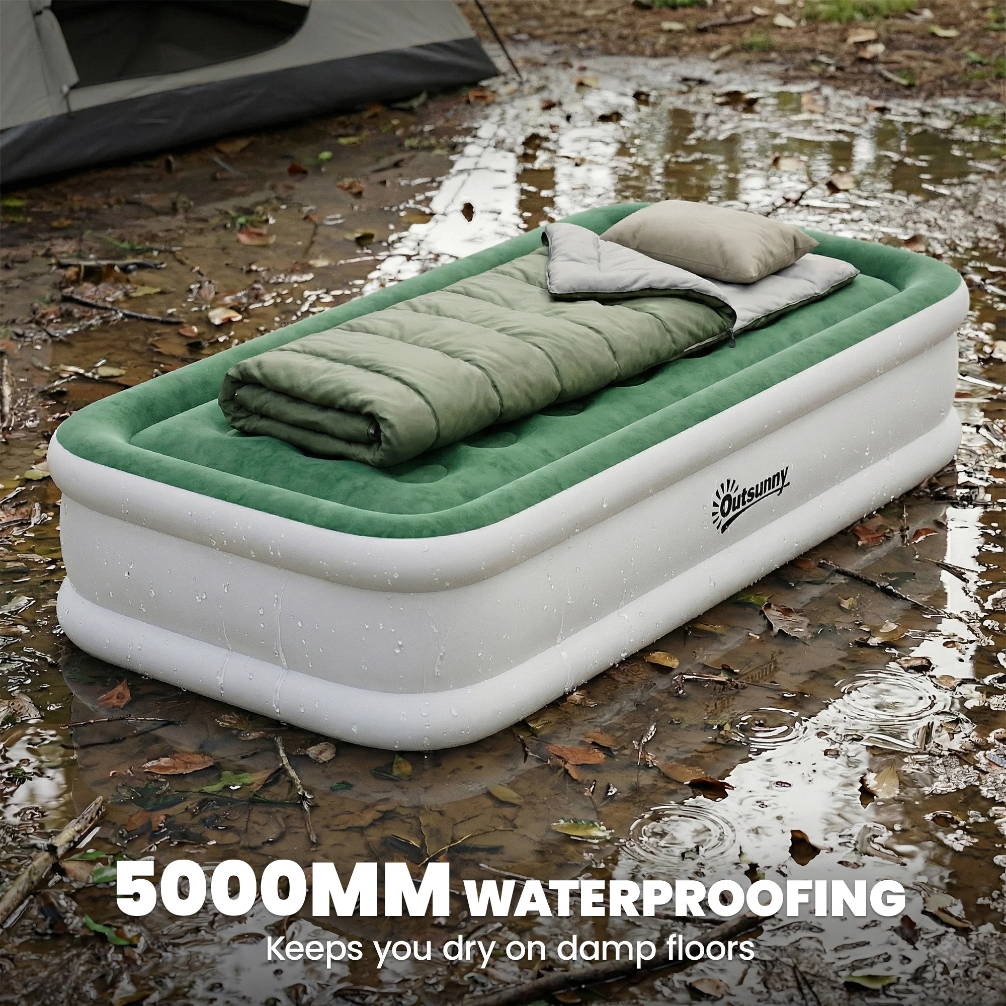 Outsunny Inflatable Mattress Air Bed With Built-in Pump, Dark Green - Image 8
