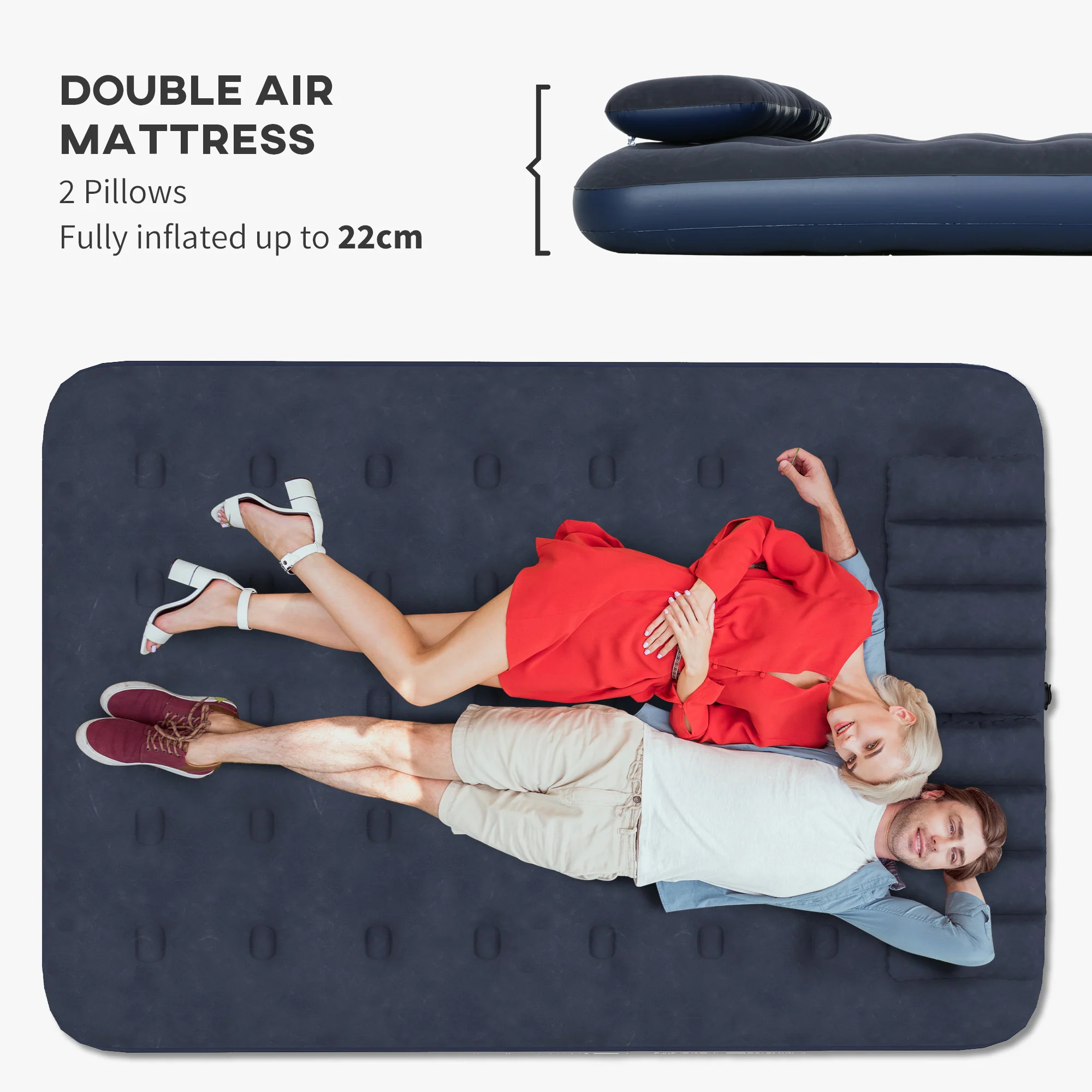 Outsunny Inflatable Mattress with 2 Pillows and Pump, Blue, 191 x 137 x 22cm - Image 3
