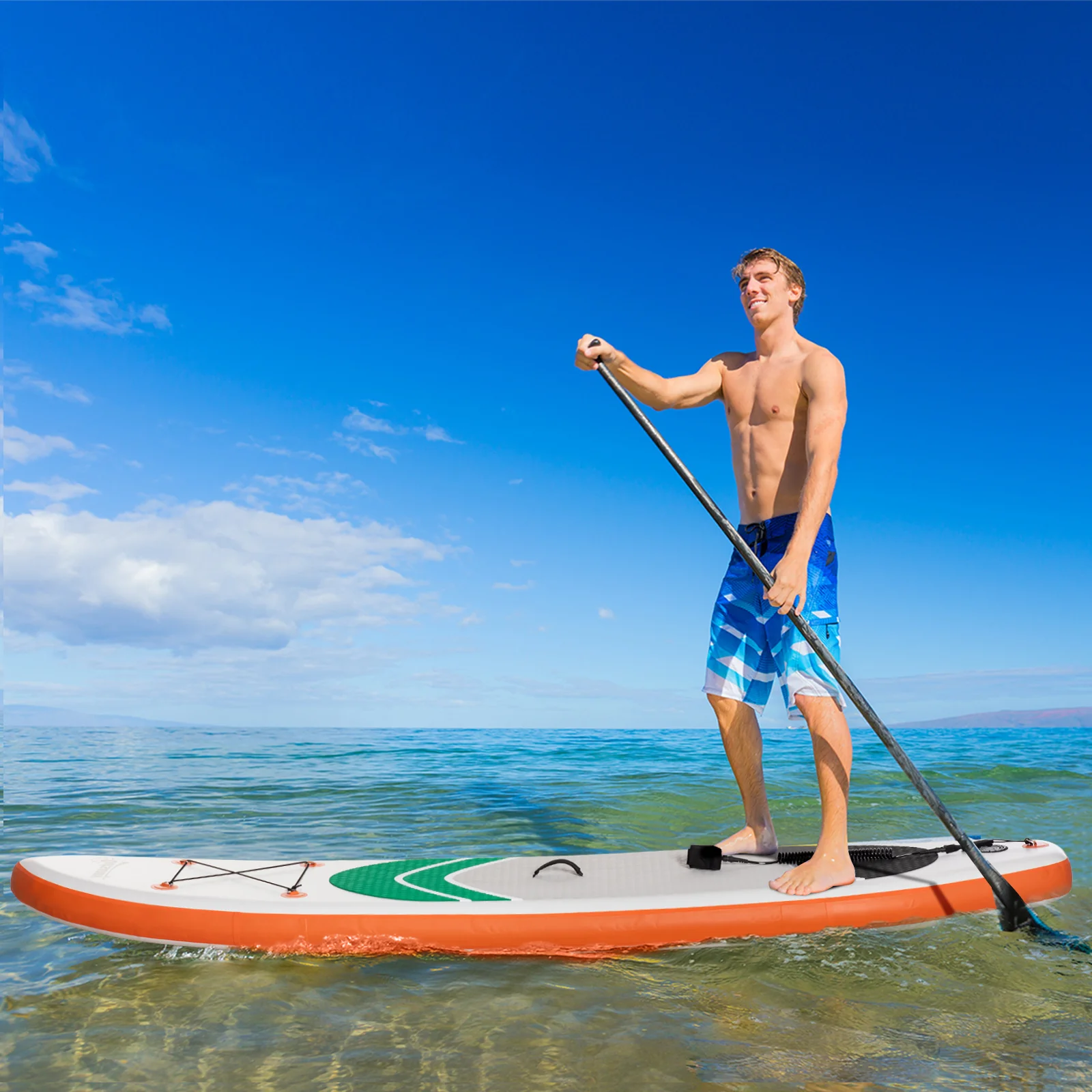 Outsunny Inflatable Paddle Stand Up Board, Adjustable Aluminum Paddle Non-Slip Deck Board, with ISUP Accessories & Carry Bag, 300L x 76W x 15H cm