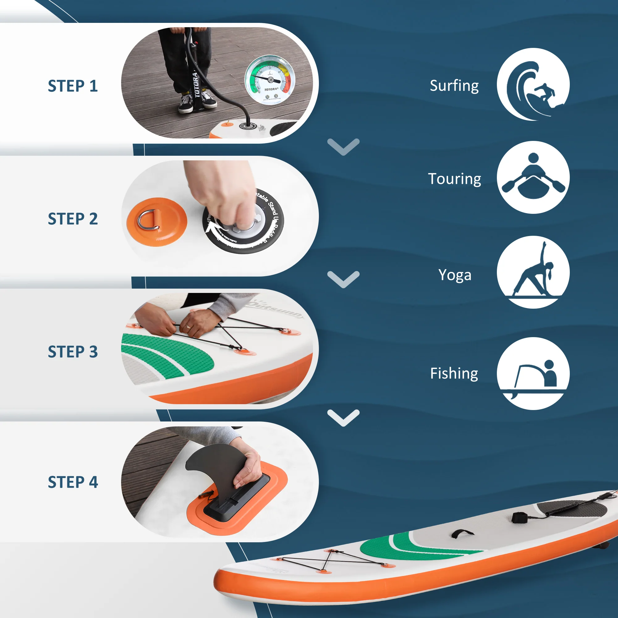 Outsunny Inflatable Paddle Stand Up Board, Adjustable Aluminum Paddle Non-Slip Deck Board, with ISUP Accessories & Carry Bag, 300L x 76W x 15H cm - Image 5