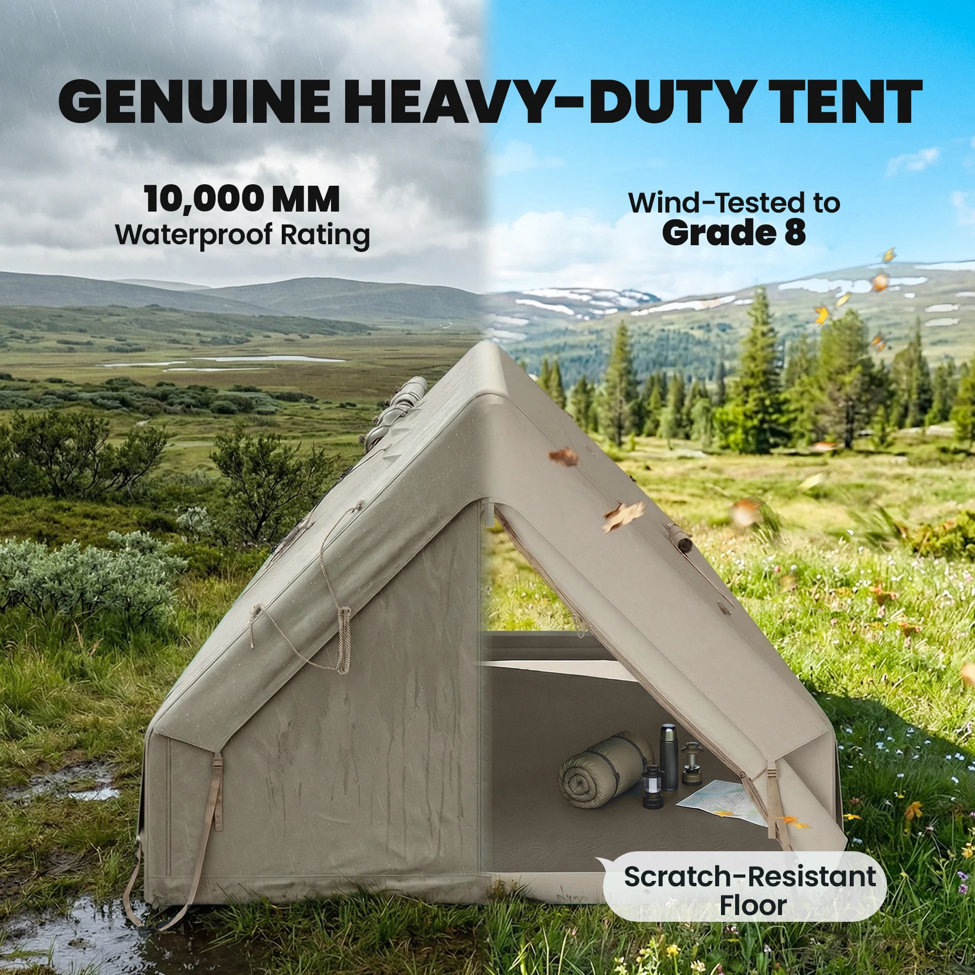 Outsunny Inflatable Tent, 4 Season Hot Tent 10000mm Waterproof, Khaki - Image 4