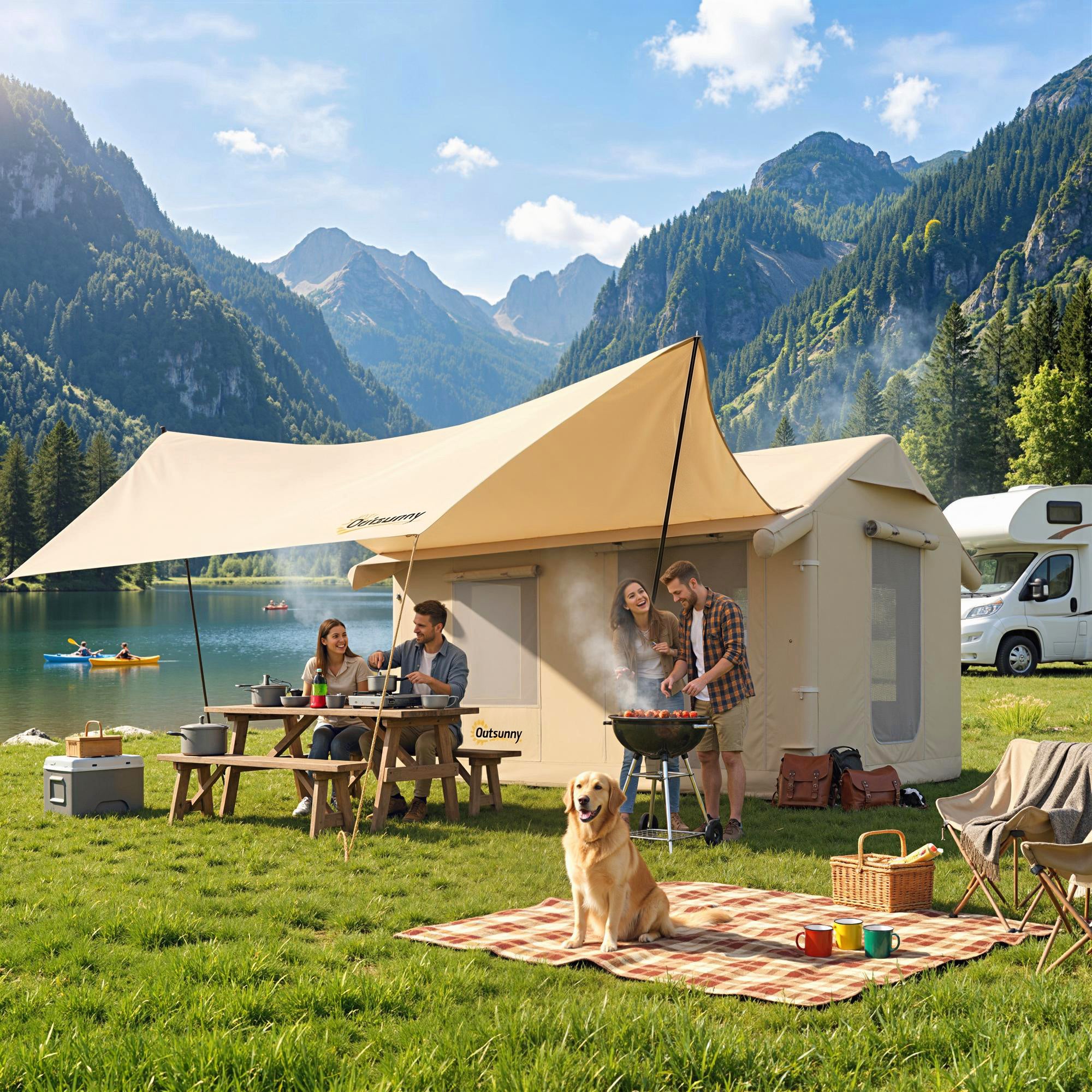 Outsunny Inflatable Tents 4 Season for 6-8 Person Khaki - Image 2