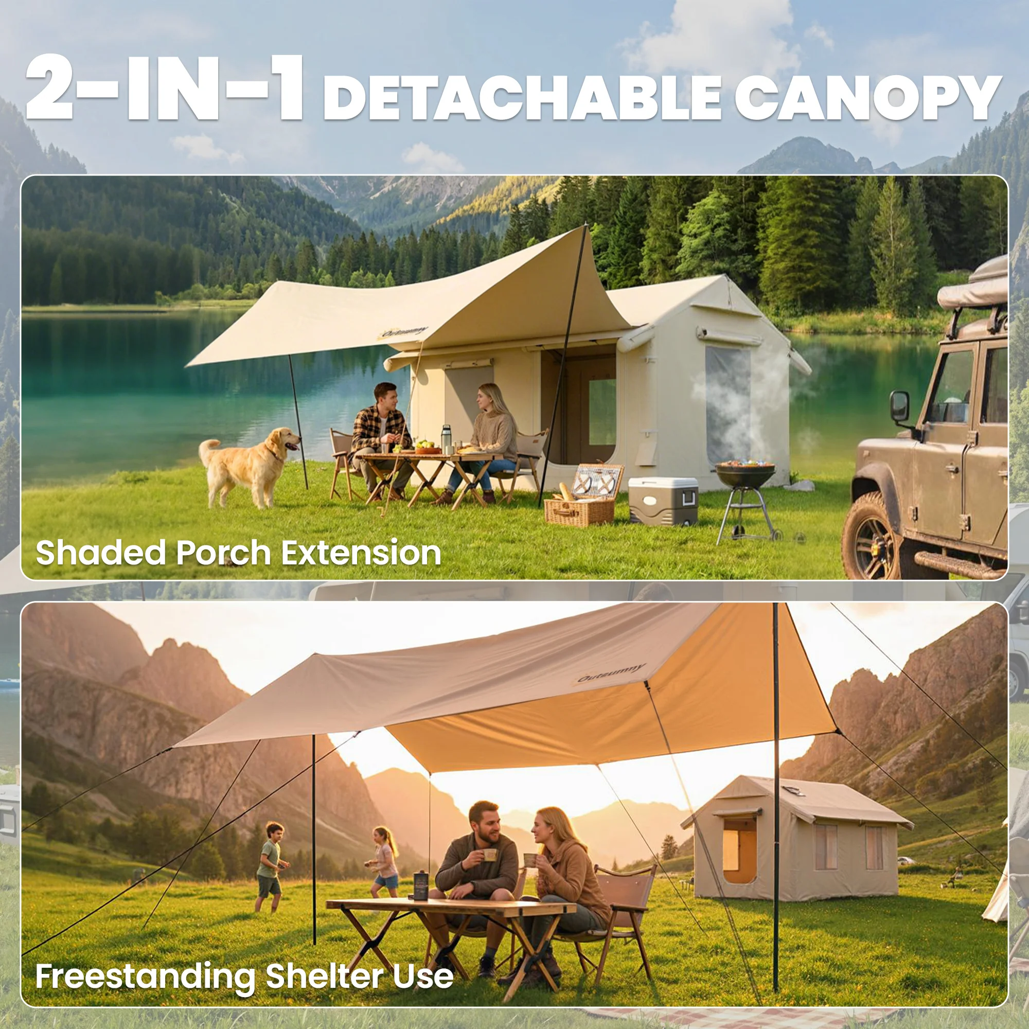 Outsunny Inflatable Tents 4 Season for 6-8 Person Khaki - Image 4
