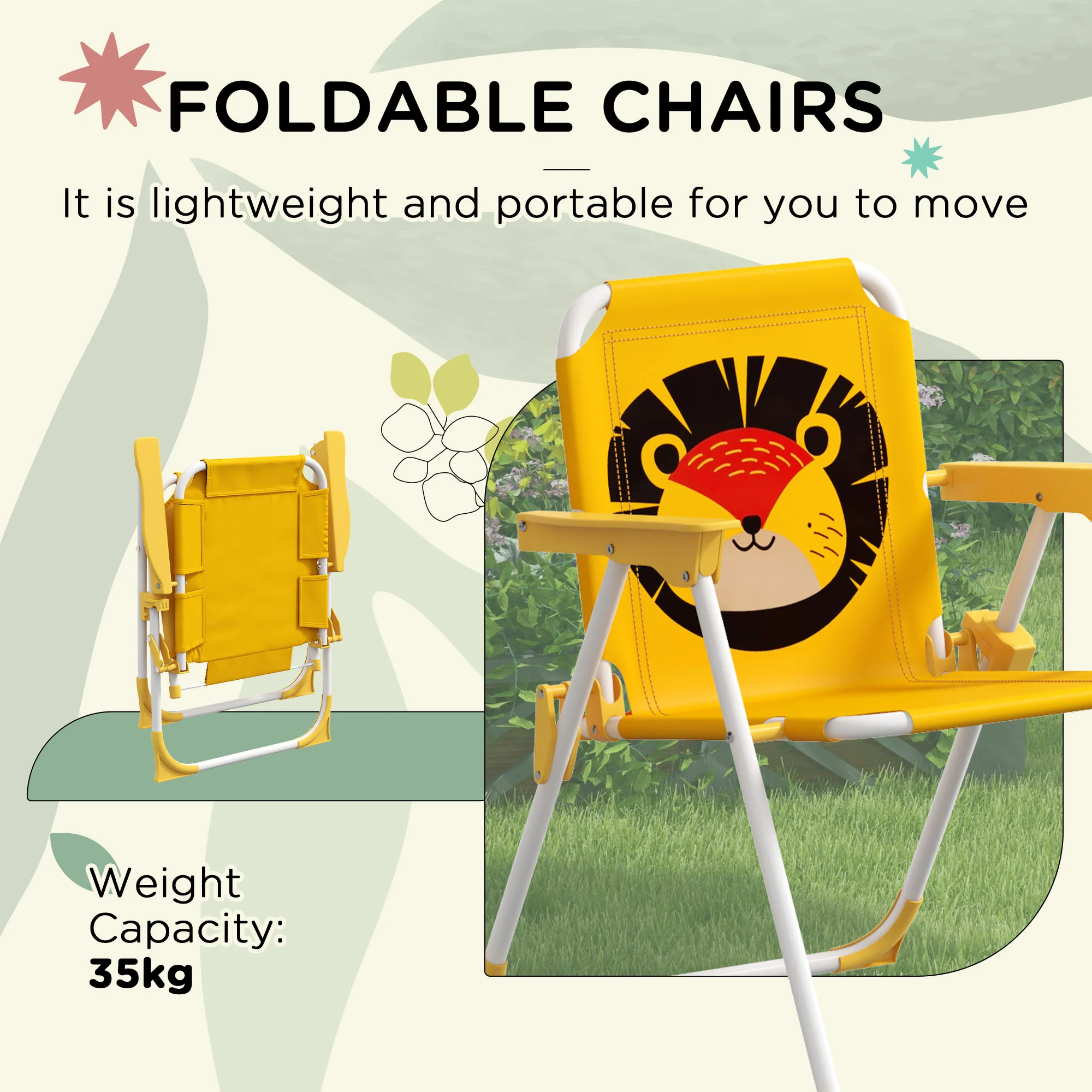 Outsunny Kids Bistro Table and Chair Set w/ Lion Theme, Adjustable Parasol - Image 3