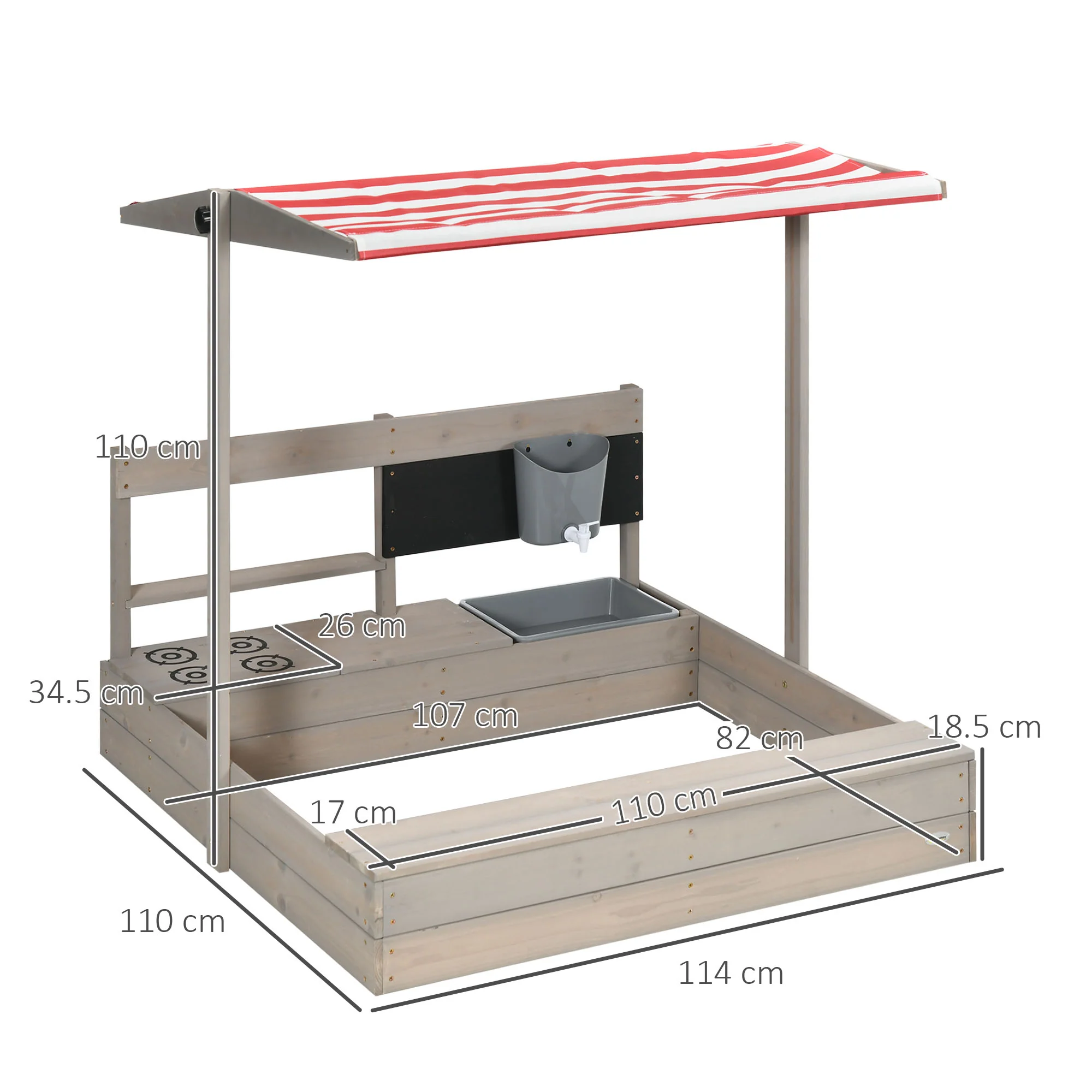 Outsunny Kids Wooden Sandbox w/ Canopy, Kitchen Toys, Seat, Storage, for Outdoor - Image 5