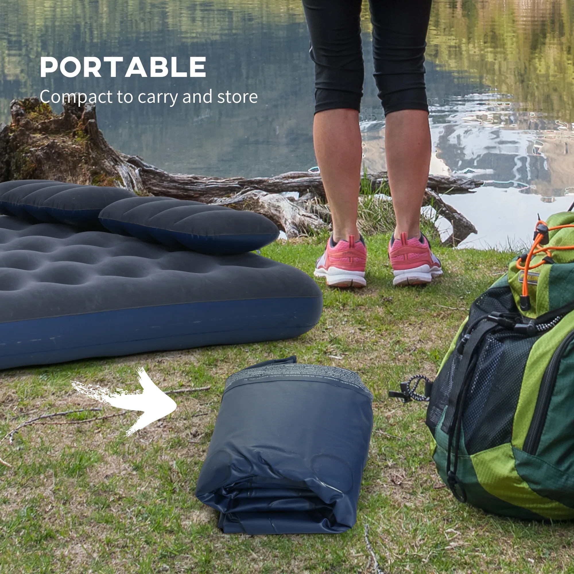 Outsunny King Inflatable Mattress with Hand Pump, Pillows, 203 x 152 x 22cm - Image 7