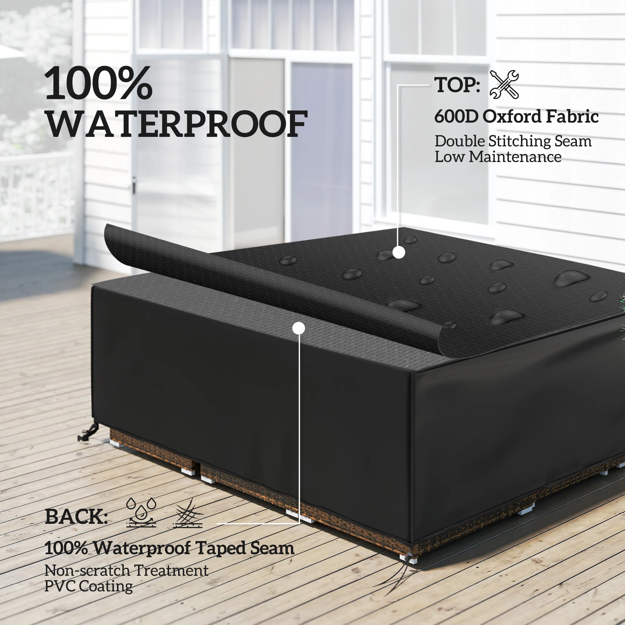Outsunny Large Garden Set Square Cover Outdoor Furniture Waterproof Resist Fade - Image 3