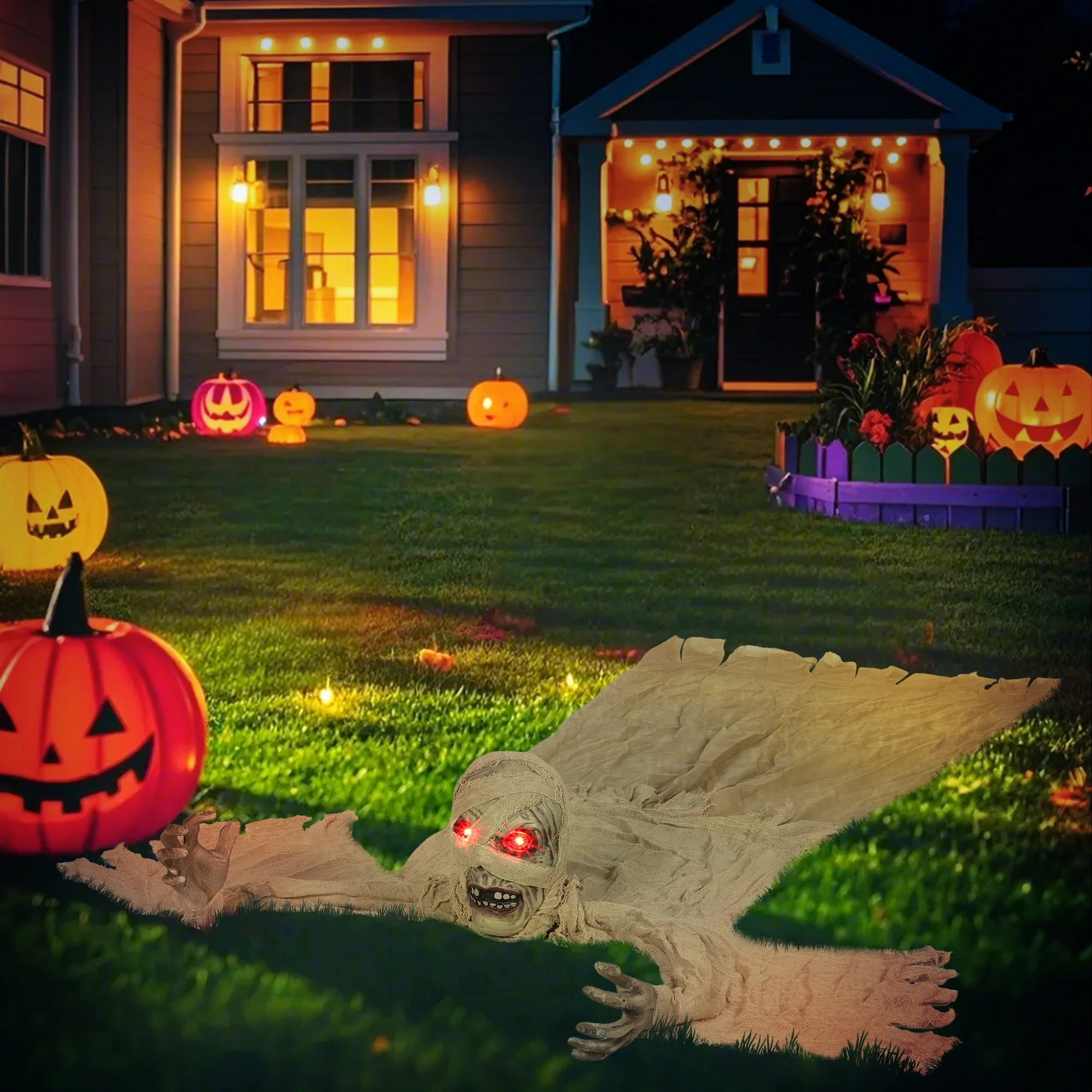 Outsunny Life Size Halloween Animated Crawling Mummy with Glowing LED Eyes - Image 7