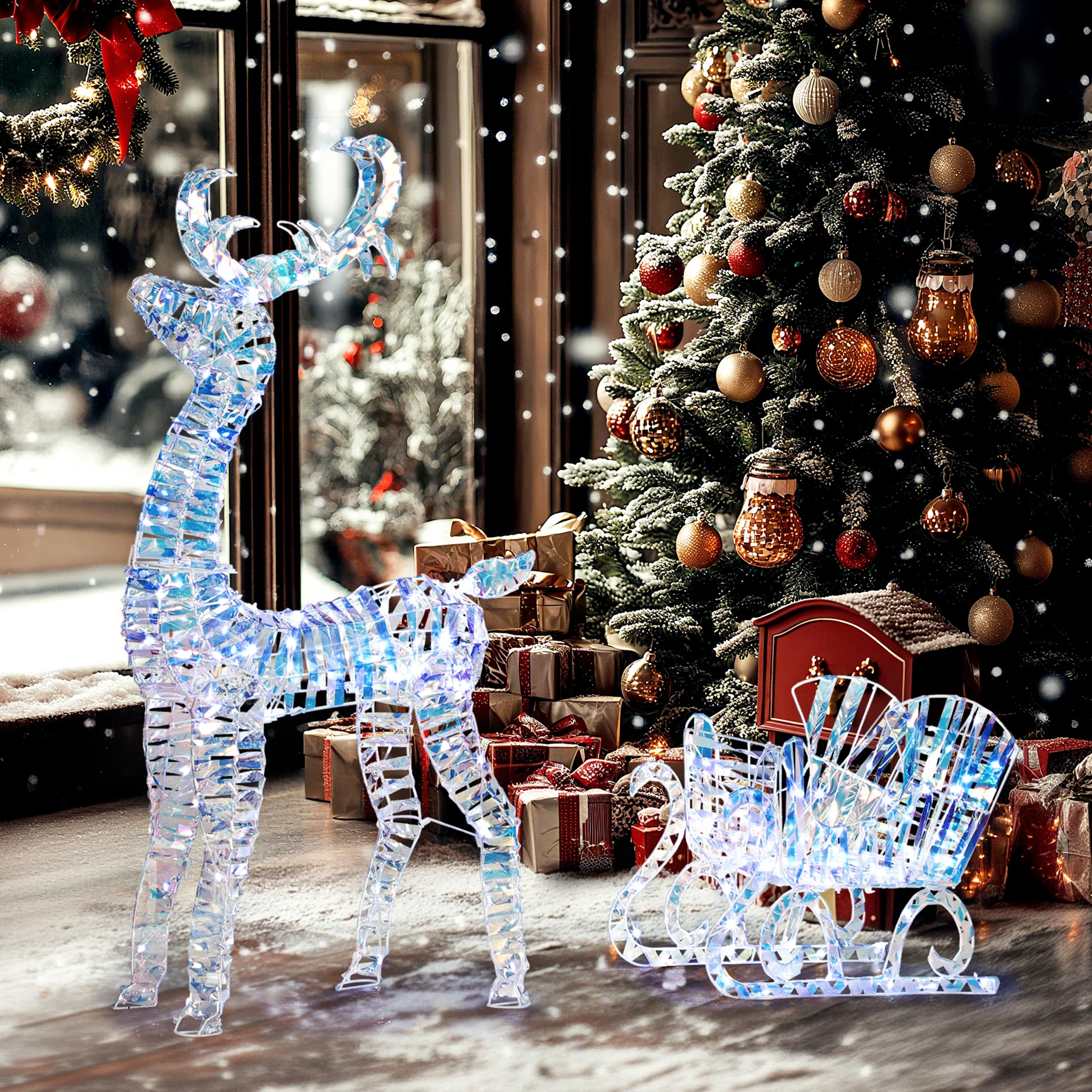 Outsunny Lighted Christmas Reindeer with Sleigh, Waterproof Holiday Decor - Image 2