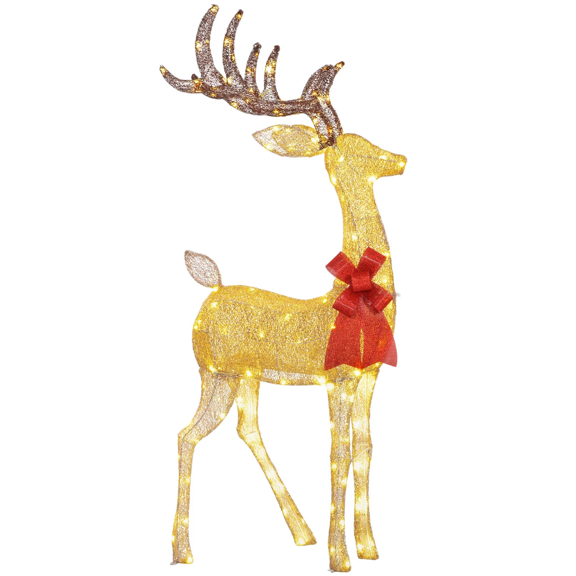Outsunny Lighted Reindeer Christmas Decoration w/ Stakes Zip Ties Gold Tone
