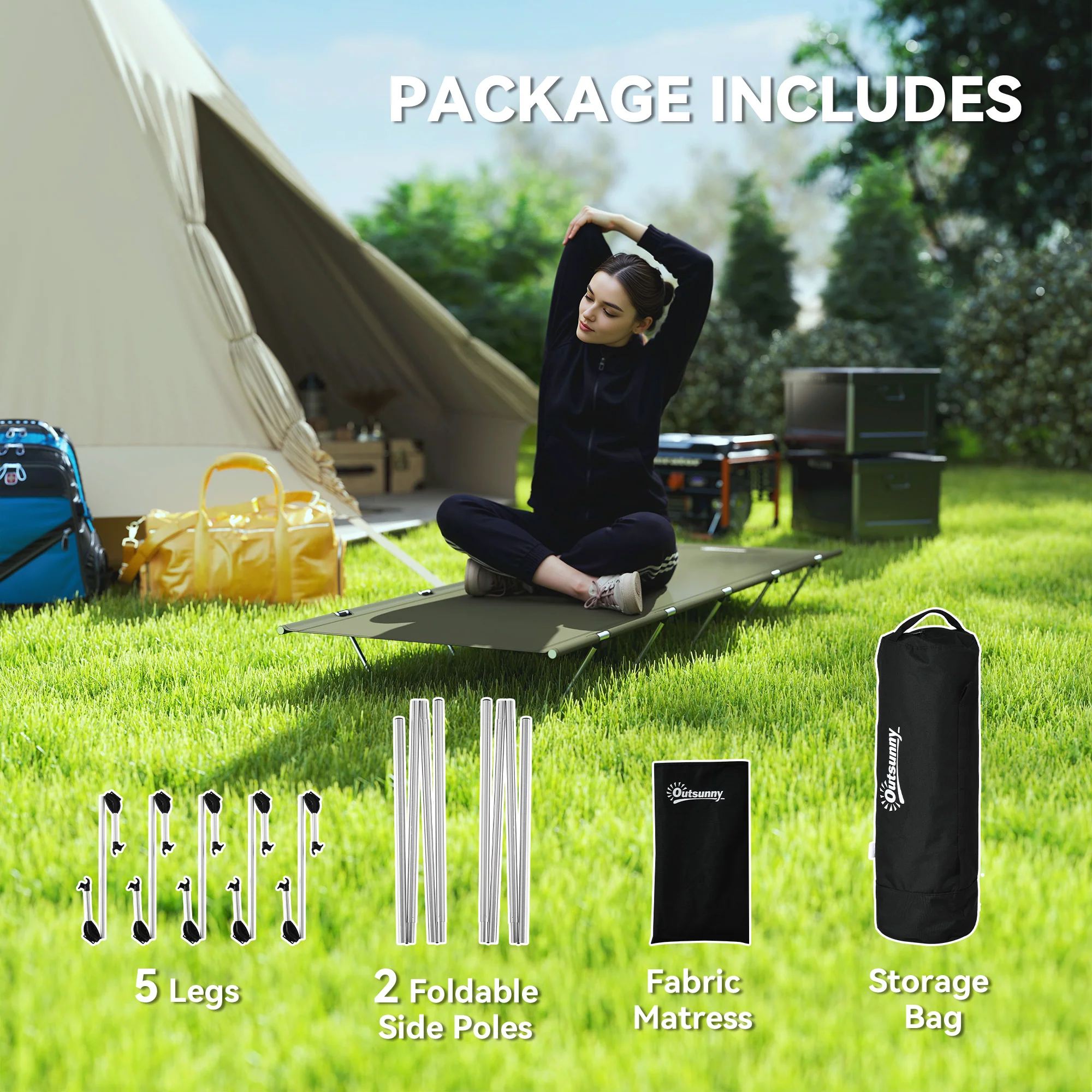 Outsunny Lightweight Camping Cot Portable Compact Sleeping Bed w/ Carry Bag - Image 15
