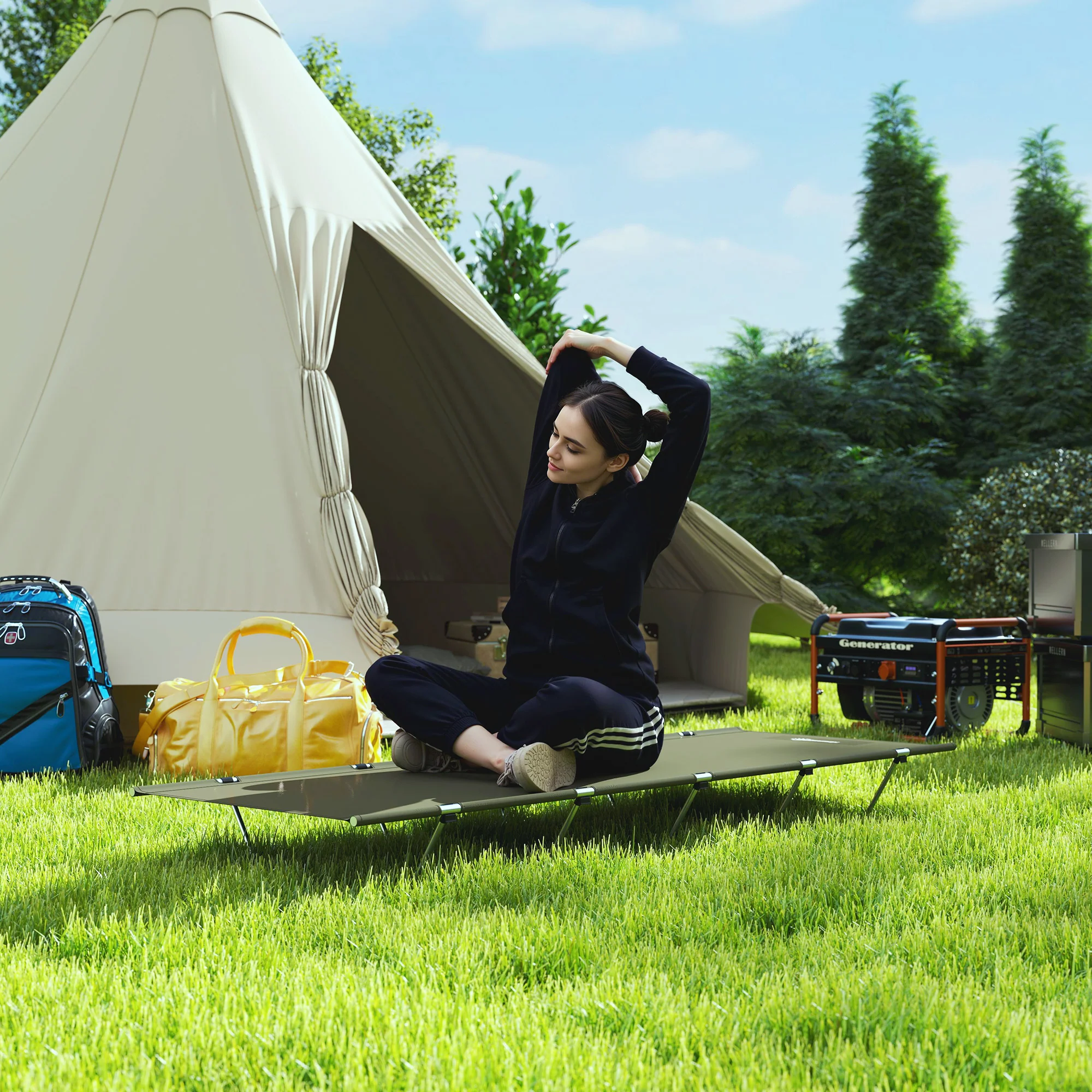 Outsunny Lightweight Camping Cot Portable Compact Sleeping Bed w/ Carry Bag - Image 17