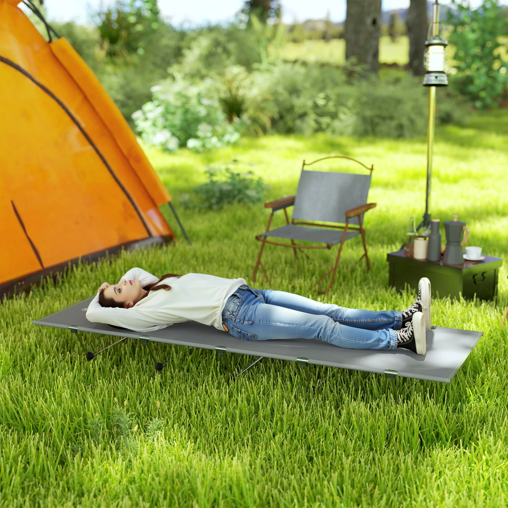 Outsunny Lightweight Camping Cot Portable Compact Sleeping Bed w/ Carry Bag - Image 2