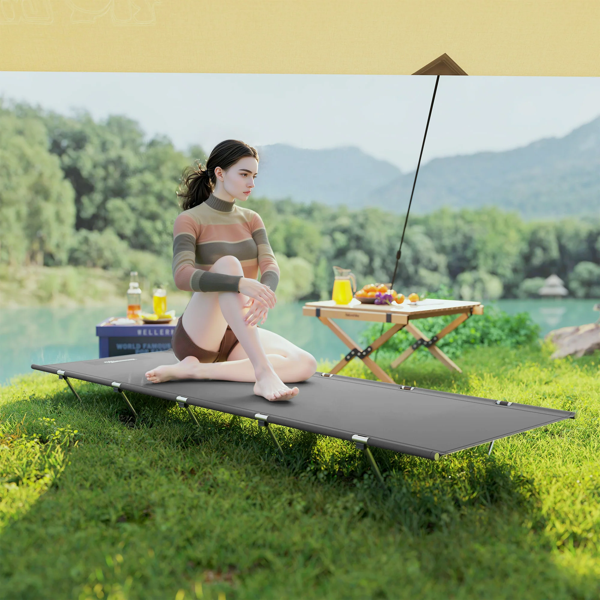 Outsunny Lightweight Camping Cot Portable Compact Sleeping Bed w/ Carry Bag - Image 7