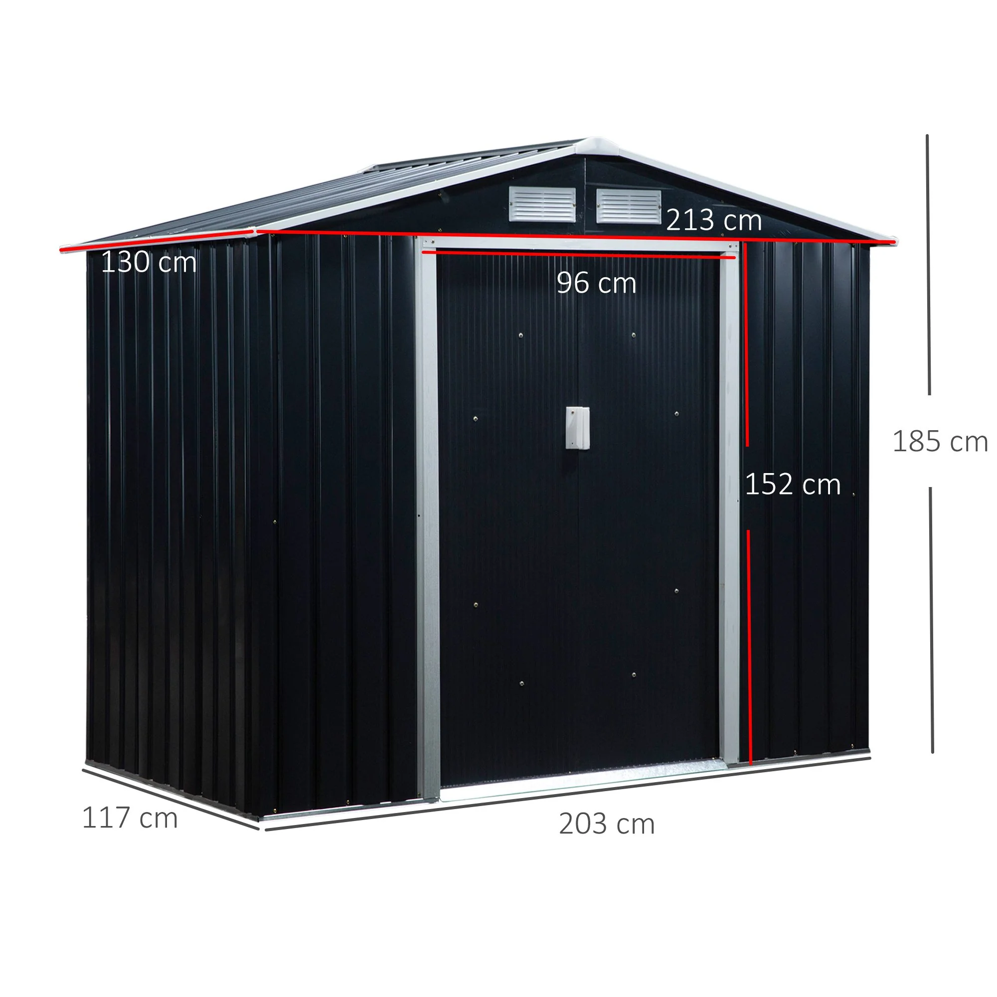 Outsunny Lockable Garden Shed Large Patio Roofed Tool Metal Storage Building Foundation Sheds Box Outdoor Furniture, 7ft X 4ft, Dark Grey - Image 2