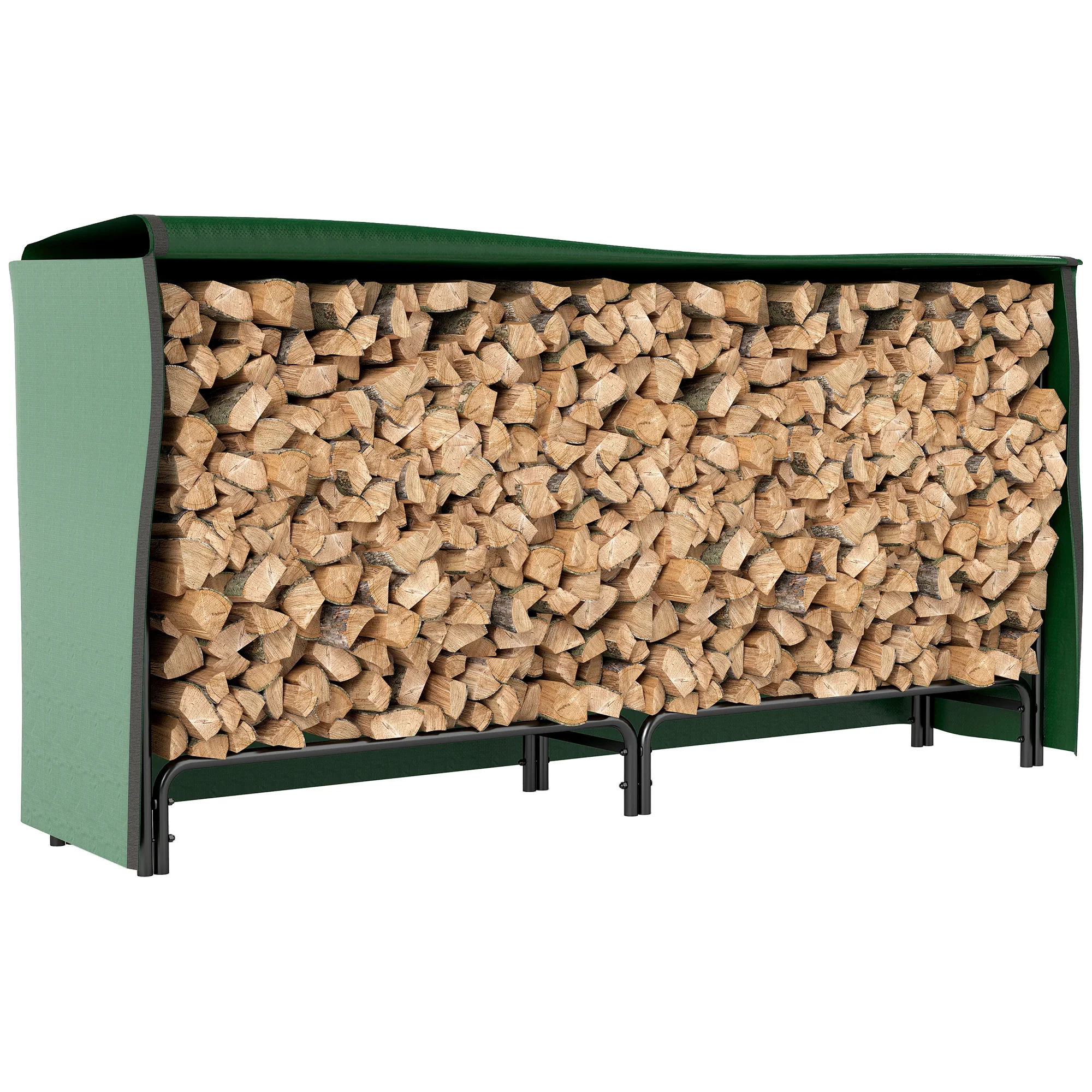Outsunny Metal Firewood Rack, Log Holder, 200 X 36 X 99 Cm, Dark Green