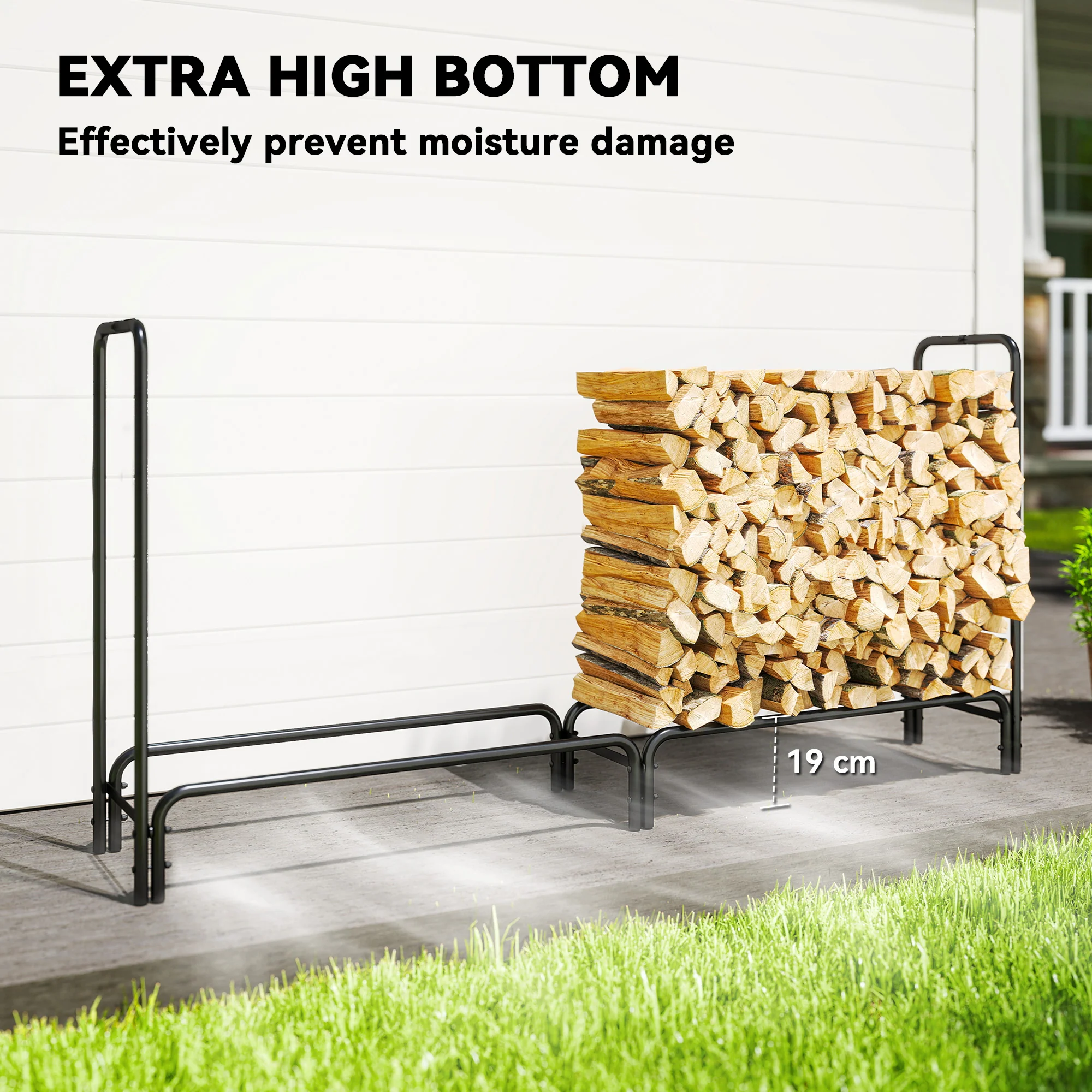 Outsunny Metal Firewood Rack, Log Holder, 200 X 36 X 99 Cm, Dark Green - Image 4