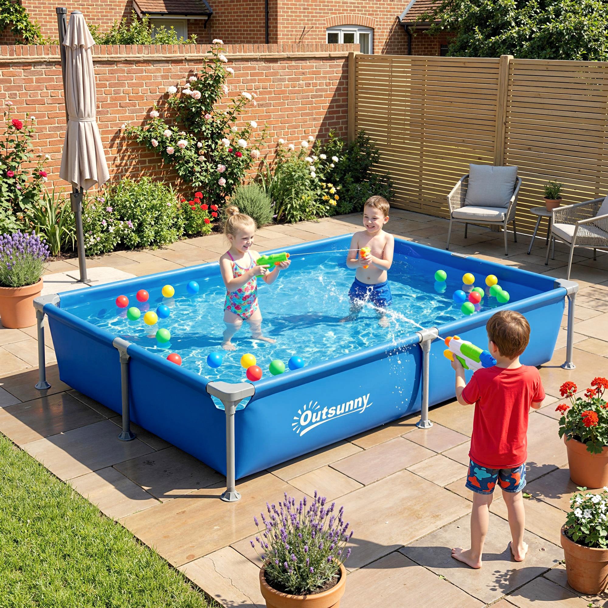 Outsunny Metal Frame Swimming Pool, Rectangle Frame Pool, 229 x 160 cm, Blue - Image 2