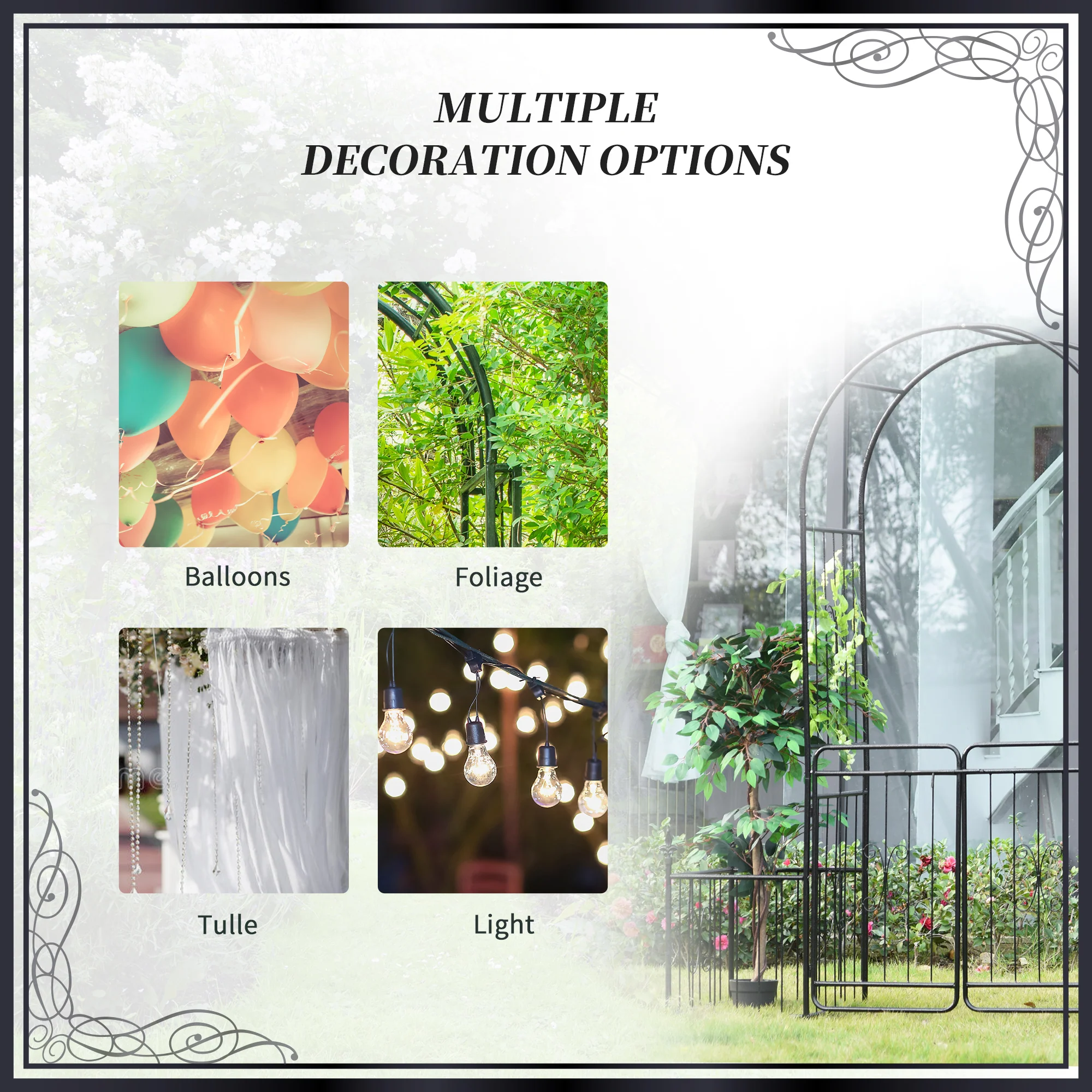 Outsunny Metal Garden Arbor Arch Gate w/ 2 Side Planter Boxes & Vine Frame - Image 3
