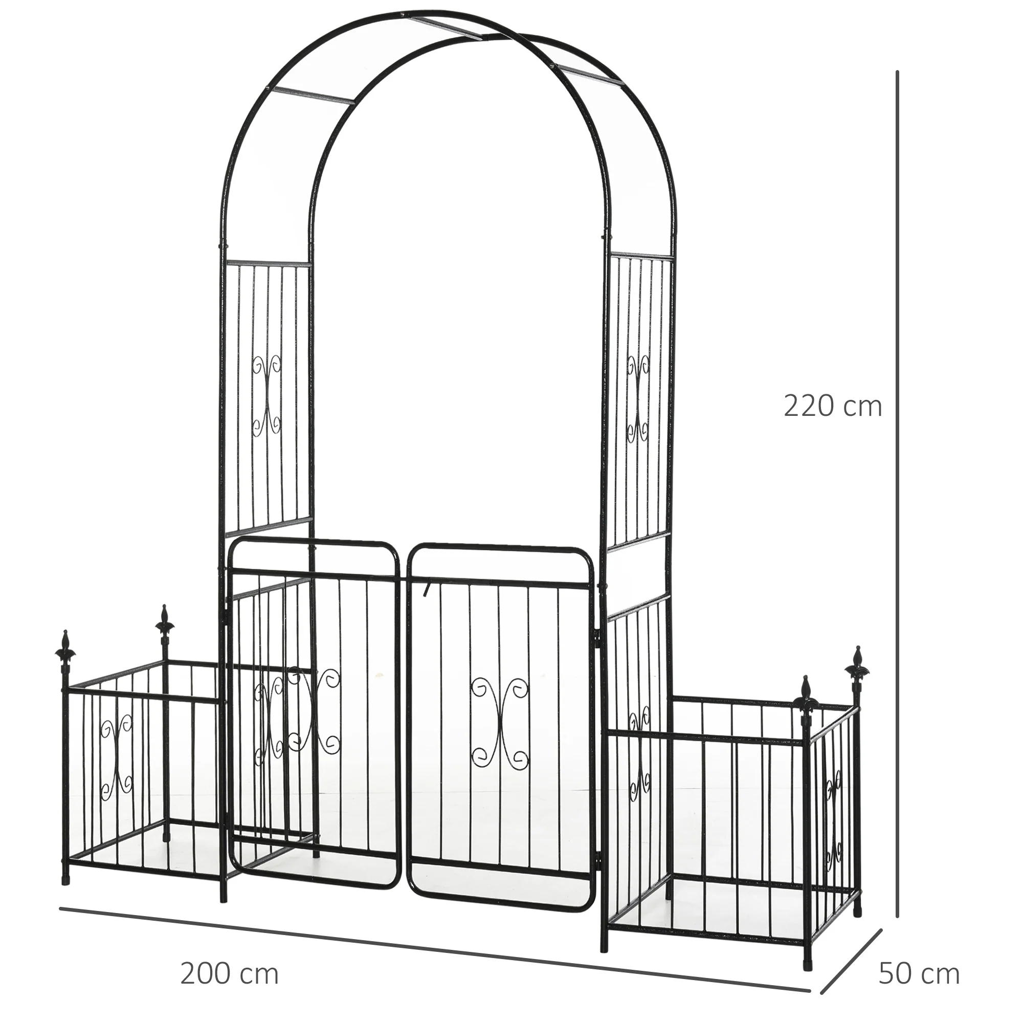 Outsunny Metal Garden Arbor Arch Gate w/ 2 Side Planter Boxes & Vine Frame - Image 5