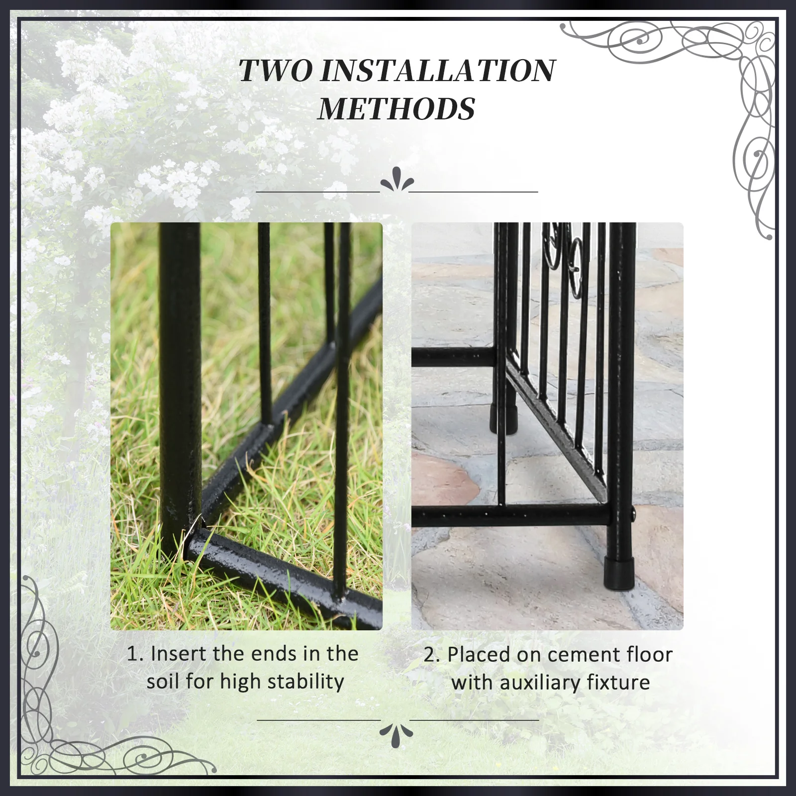 Outsunny Metal Garden Arbor Arch Gate w/ 2 Side Planter Boxes & Vine Frame - Image 7