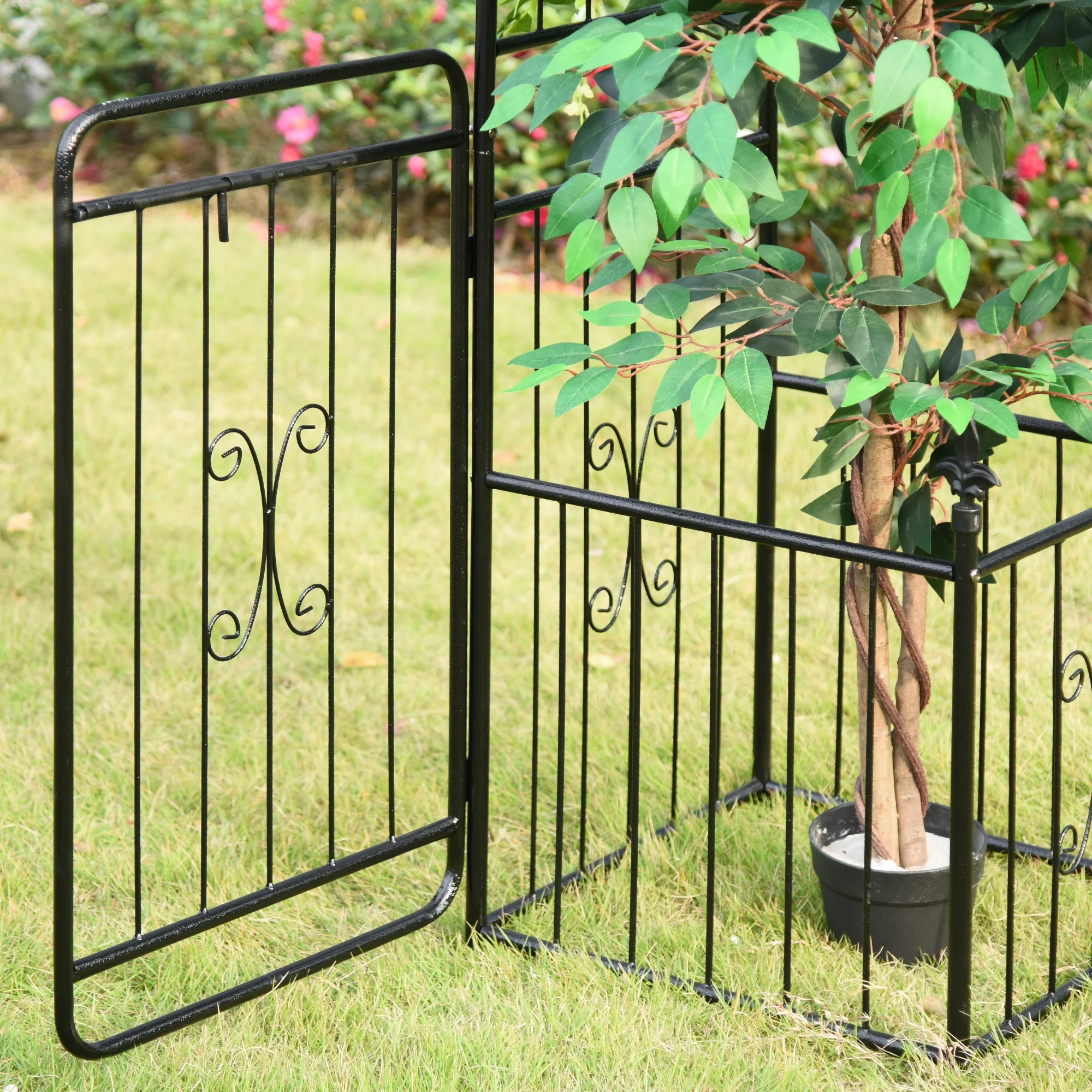 Outsunny Metal Garden Arbor Arch Gate w/ 2 Side Planter Boxes & Vine Frame - Image 8