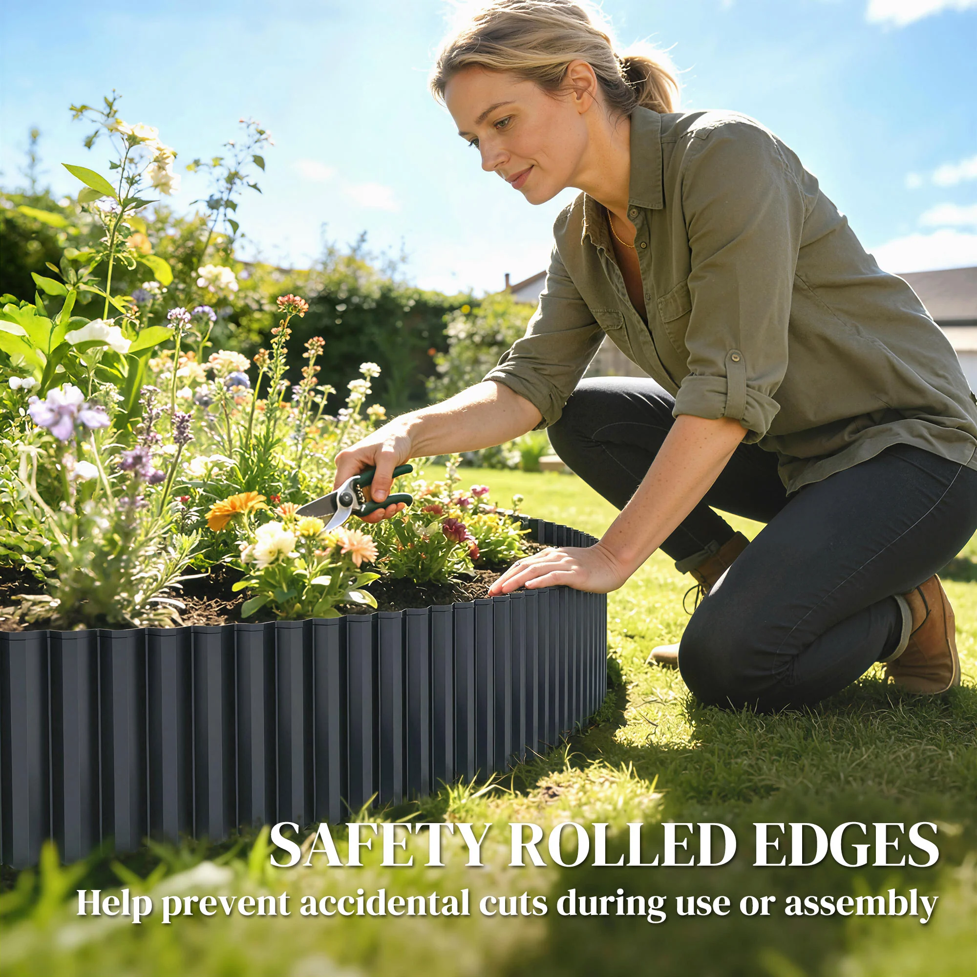 Outsunny Metal Lawn Edging Border, 8 in x 21.3 ft Garden Edging, Dark Grey - Image 5