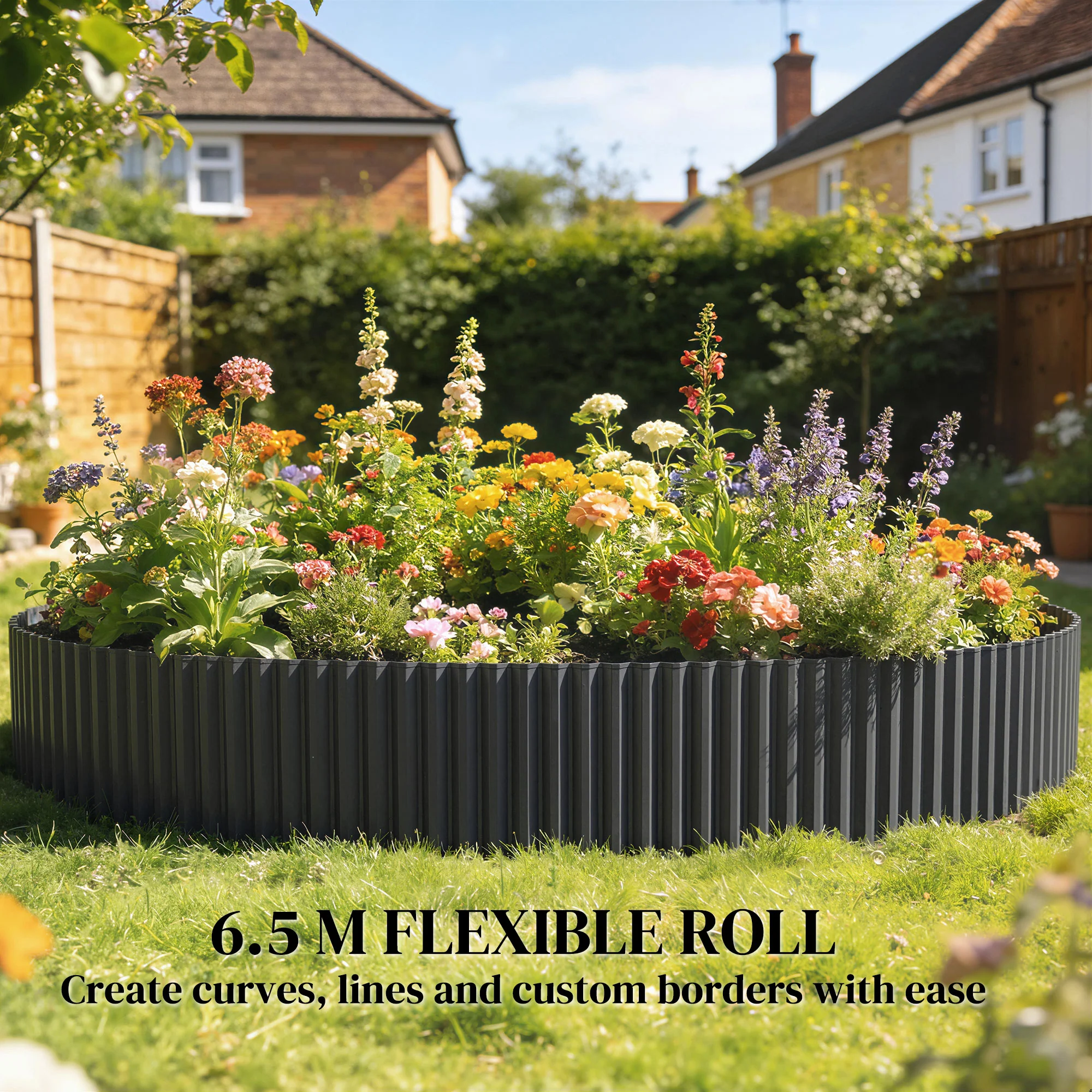 Outsunny Metal Lawn Edging Border, 8 in x 21.3 ft Garden Edging, Dark Grey - Image 6