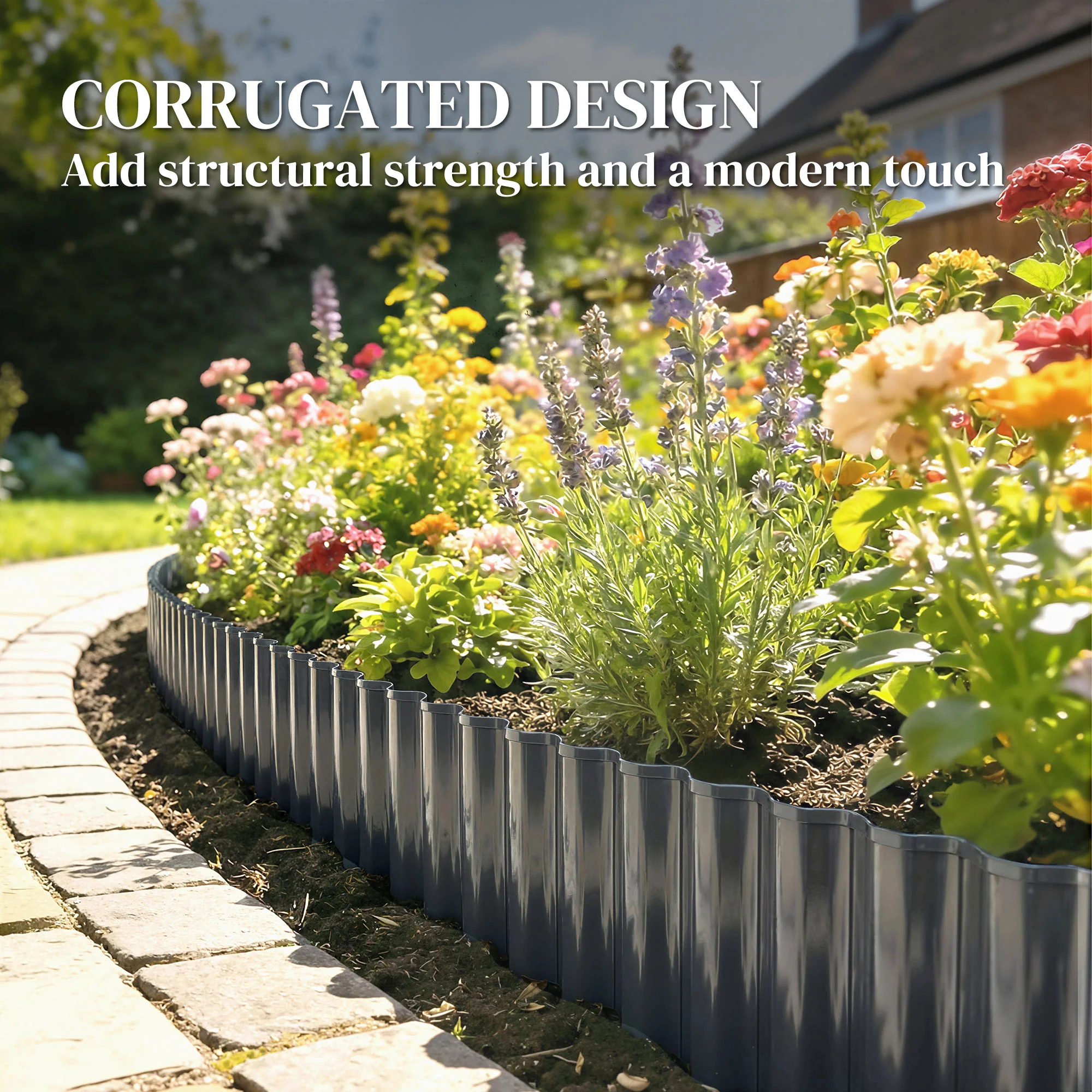 Outsunny Metal Lawn Edging Border, 8 in x 21.3 ft Garden Edging, Dark Grey - Image 7