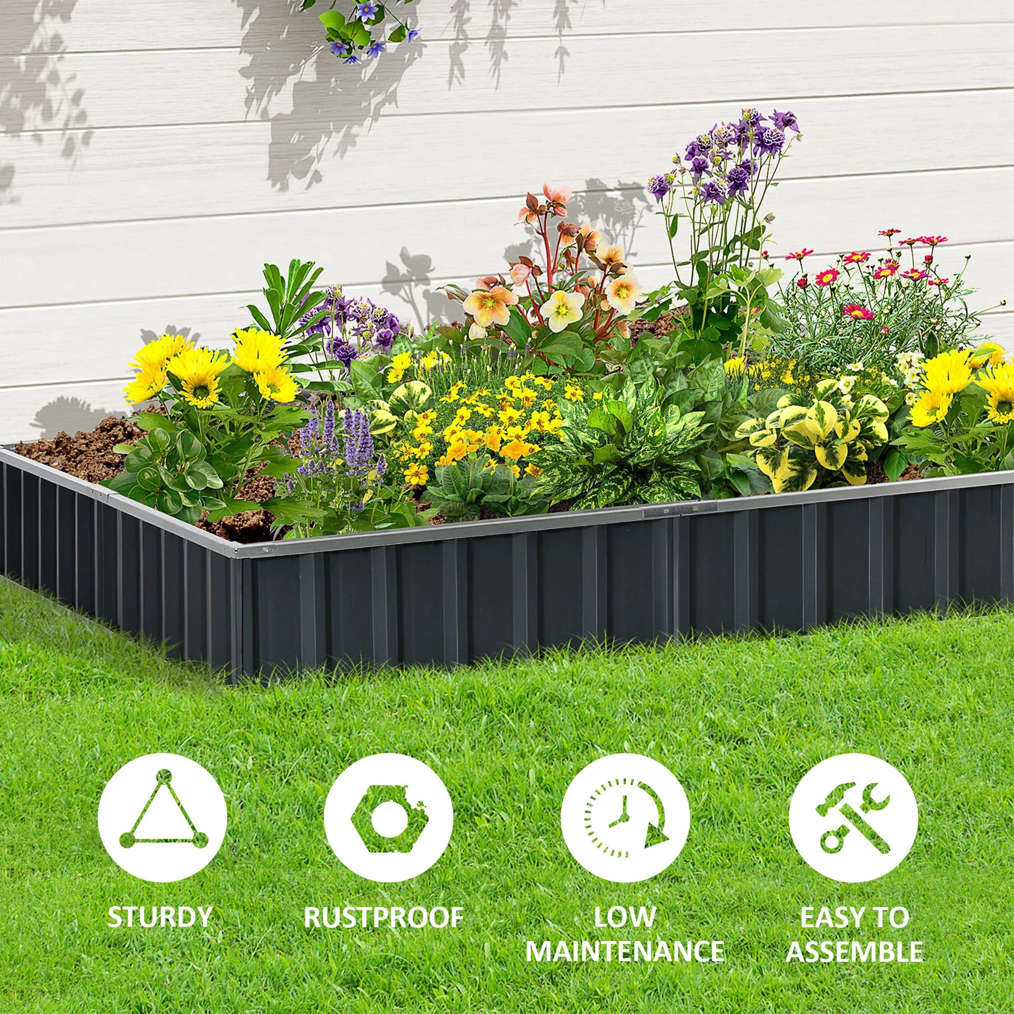 Outsunny Metal Raised Garden Bed No Bottom DIY Large Planter Box W/ Gloves - Image 7