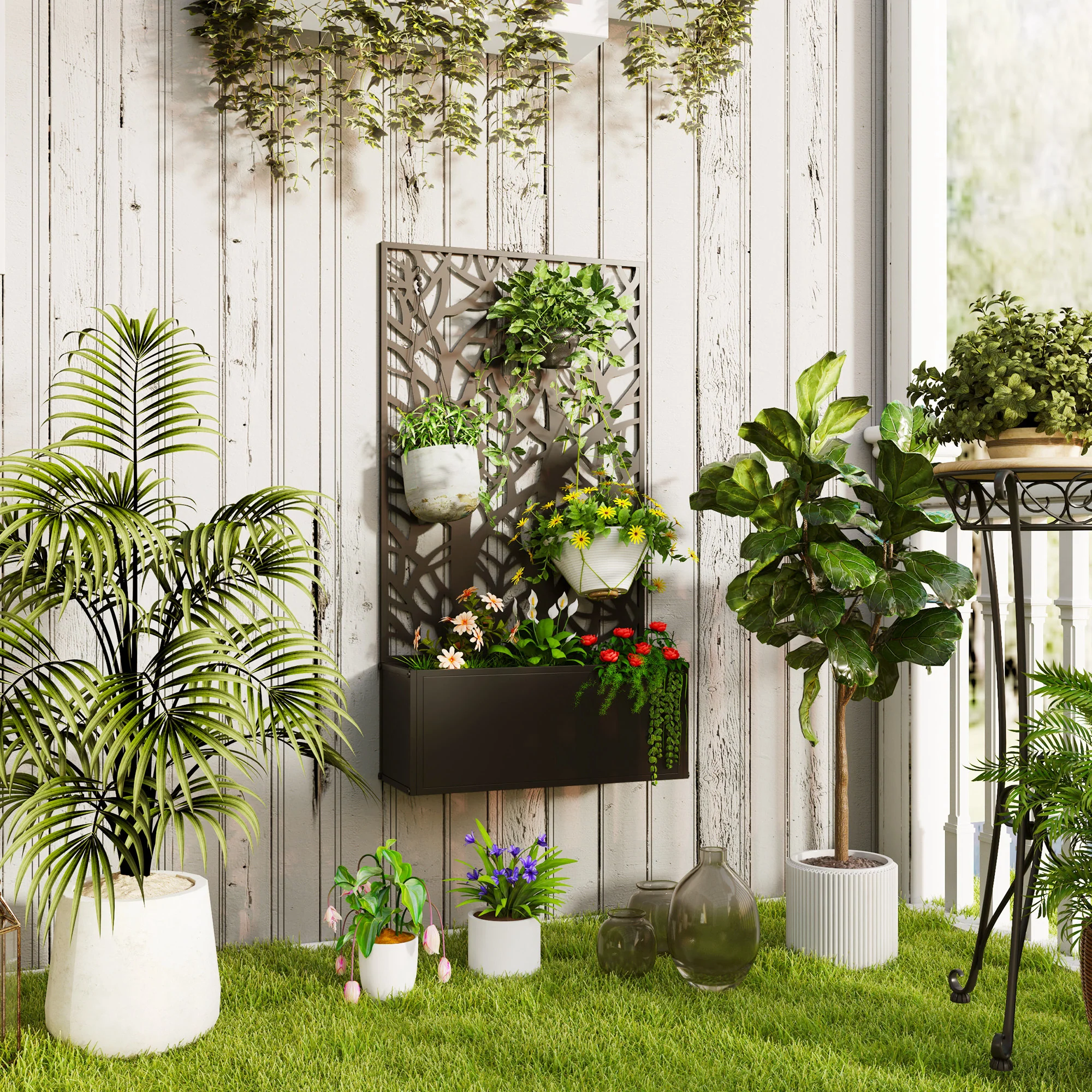 Outsunny Metal Raised Garden Bed with Trellis, Outdoor Elevated Planter Box - Image 11