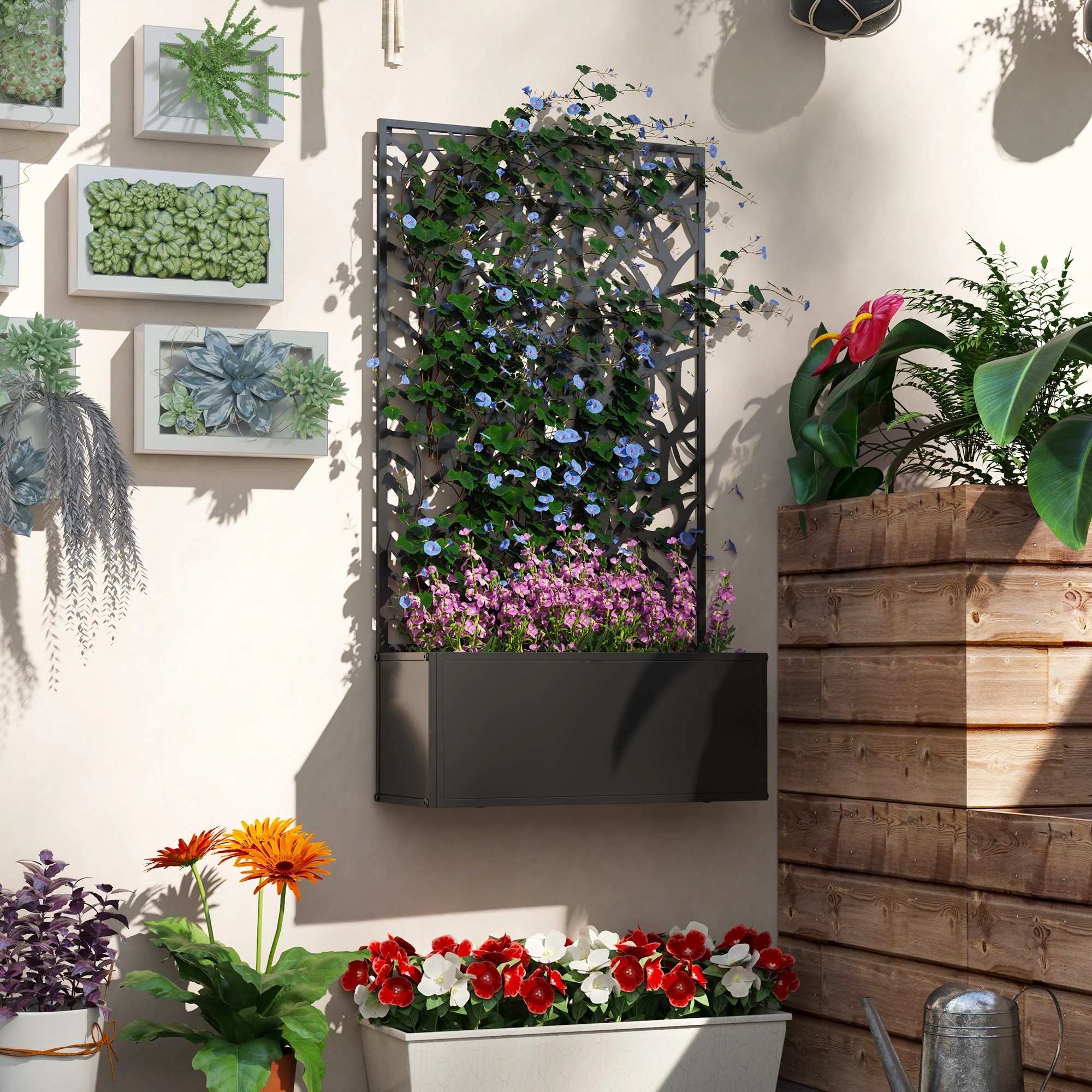 Outsunny Metal Raised Garden Bed with Trellis, Outdoor Elevated Planter Box - Image 16