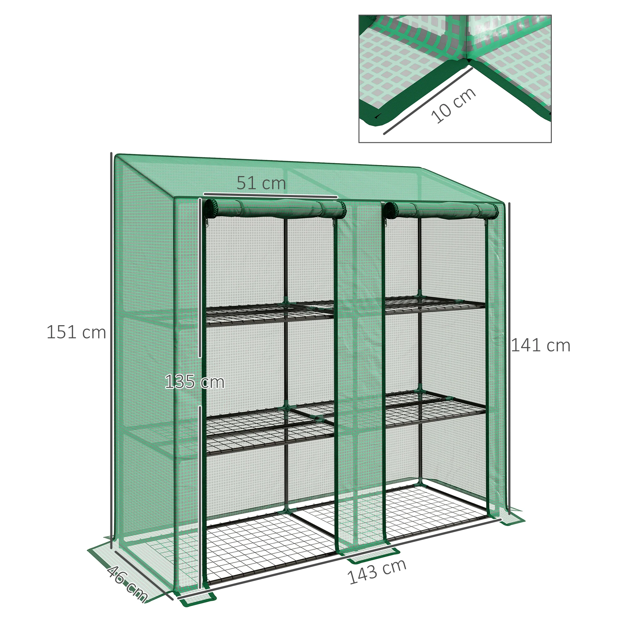 Outsunny Mini Green House with 3 Tier Shelves, 151H x 143W x 46Dcm, Green - Image 5