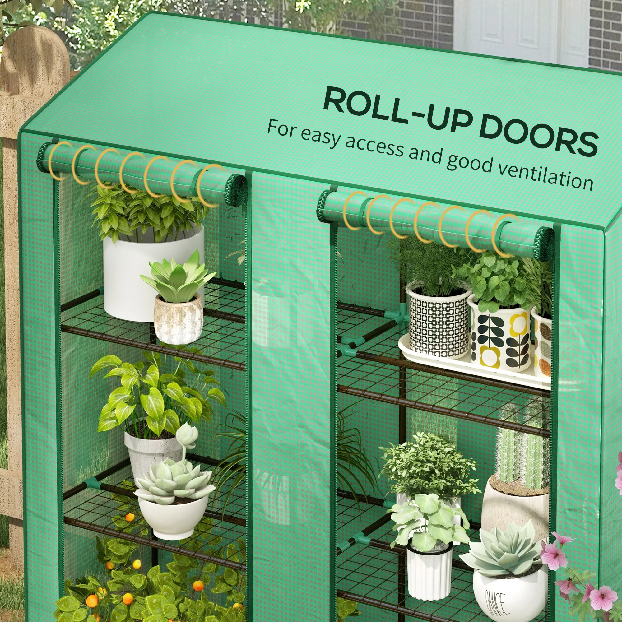 Outsunny Mini Green House with 3 Tier Shelves, 151H x 143W x 46Dcm, Green - Image 6