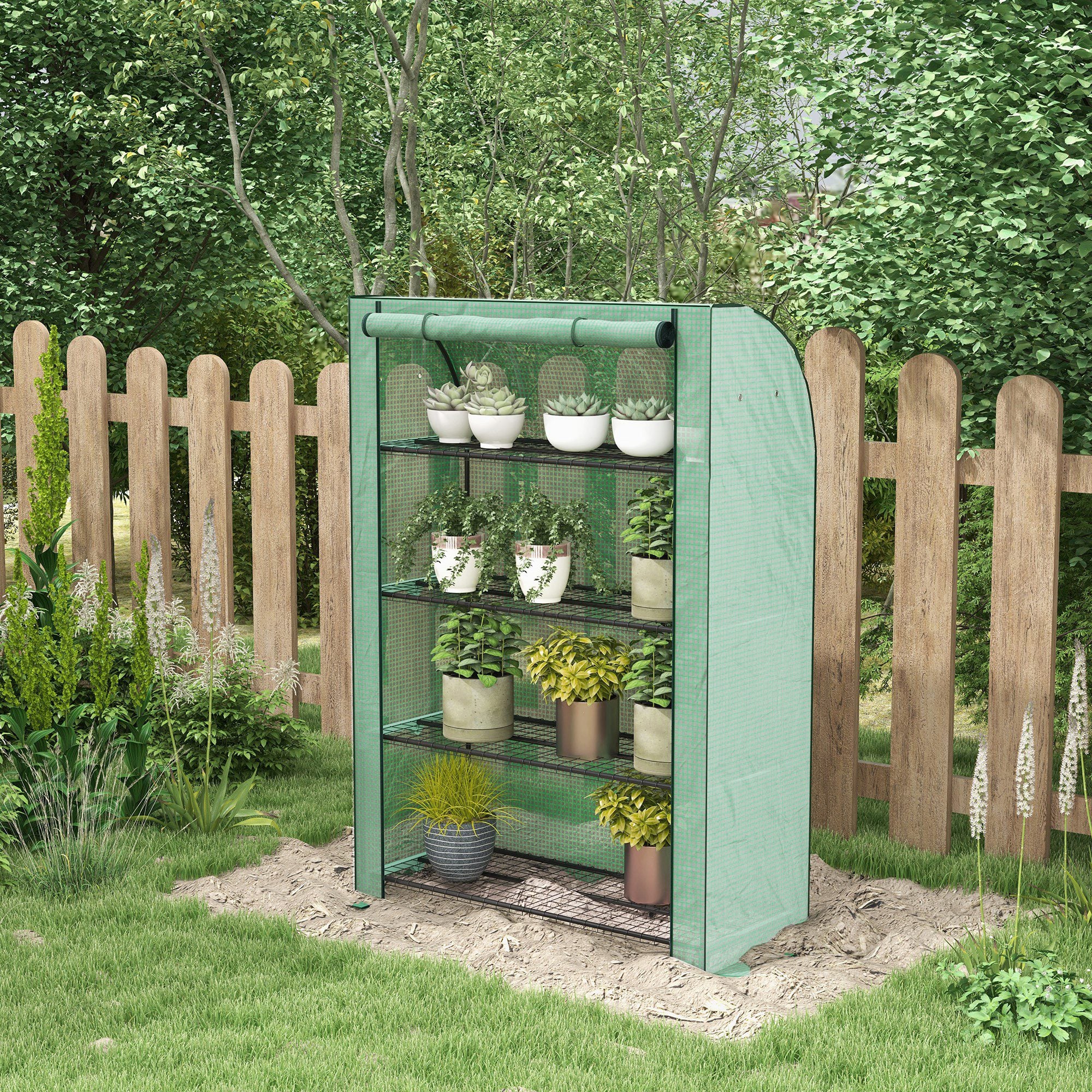 Outsunny Mini Green House with 4 Tier Shelves, 170H x 120W x 50Dcm, Green - Image 2