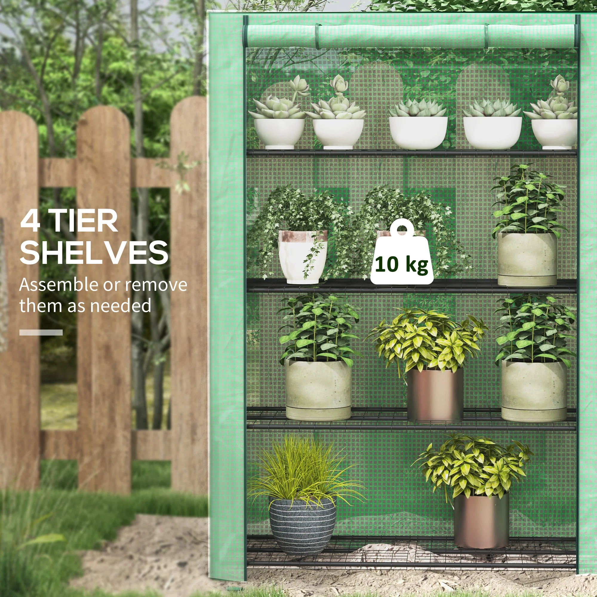 Outsunny Mini Green House with 4 Tier Shelves, 170H x 120W x 50Dcm, Green - Image 3