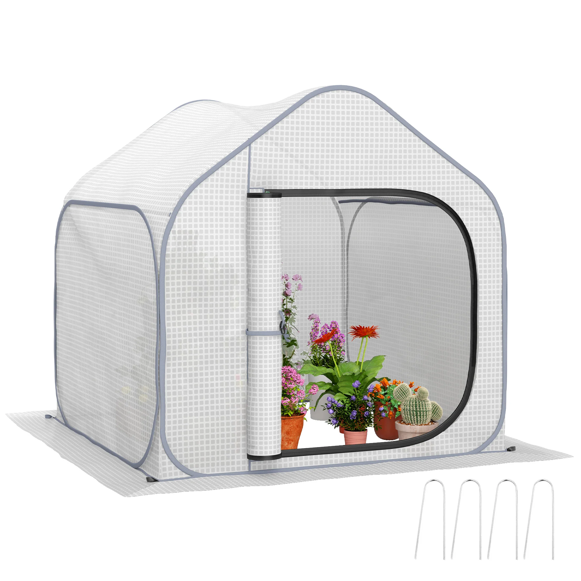 Outsunny Mini Pop Up Greenhouse W/ Reinforced PE Cover, Zipper Door, White - Image 10