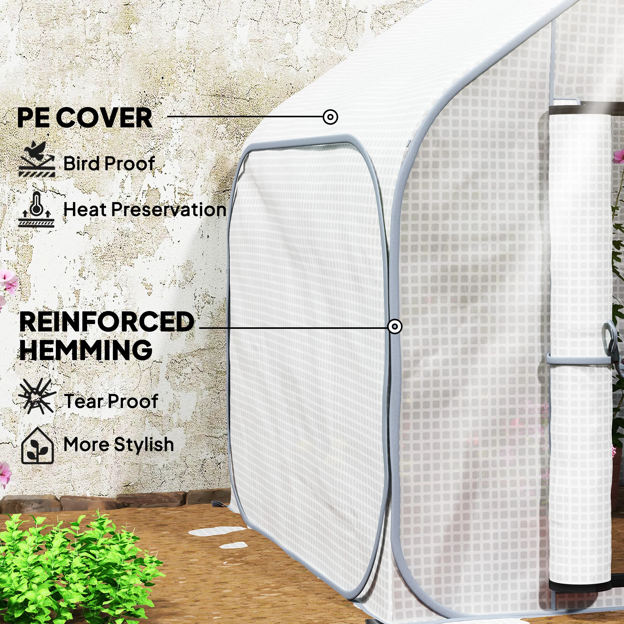 Outsunny Mini Pop Up Greenhouse W/ Reinforced PE Cover, Zipper Door, White - Image 13