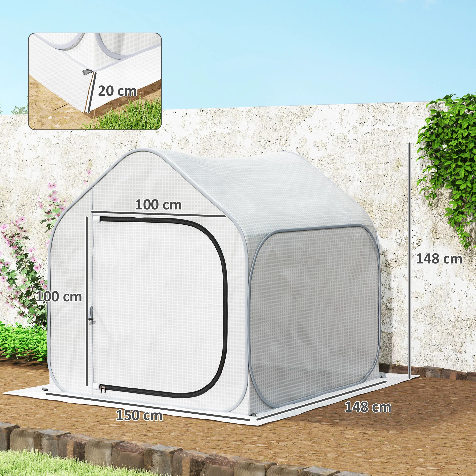 Outsunny Mini Pop Up Greenhouse W/ Reinforced PE Cover, Zipper Door, White - Image 14