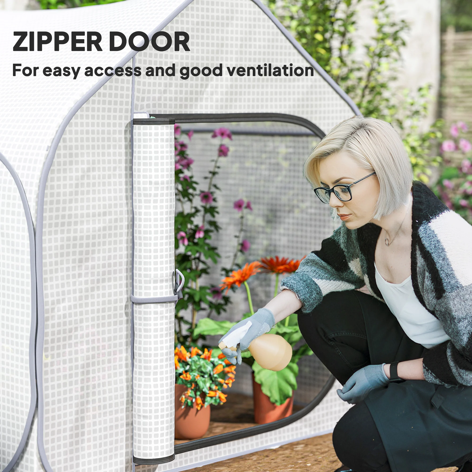 Outsunny Mini Pop Up Greenhouse W/ Reinforced PE Cover, Zipper Door, White - Image 15