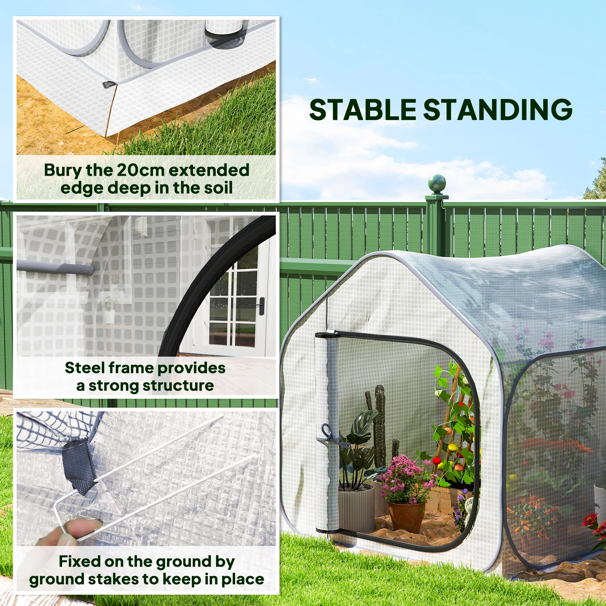Outsunny Mini Pop Up Greenhouse W/ Reinforced PE Cover, Zipper Door, White - Image 16