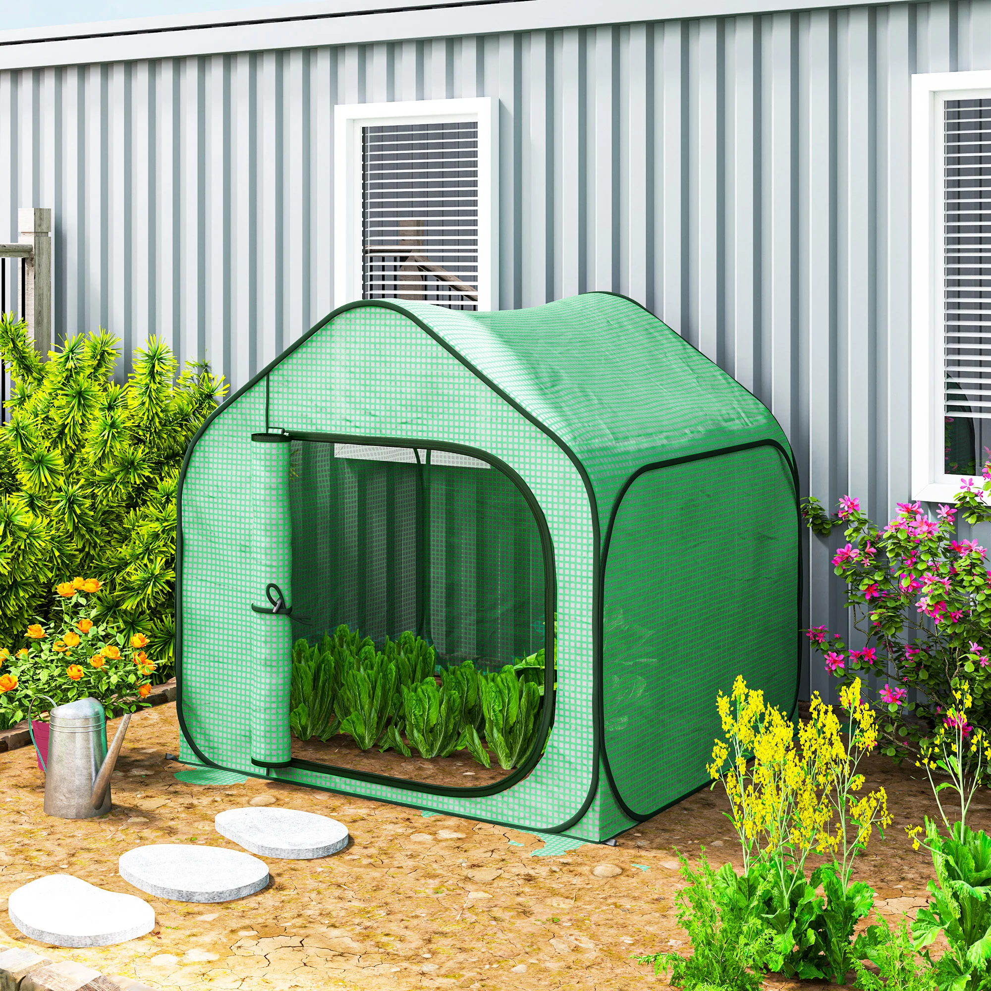 Outsunny Mini Pop Up Greenhouse W/ Reinforced PE Cover, Zipper Door, White - Image 2