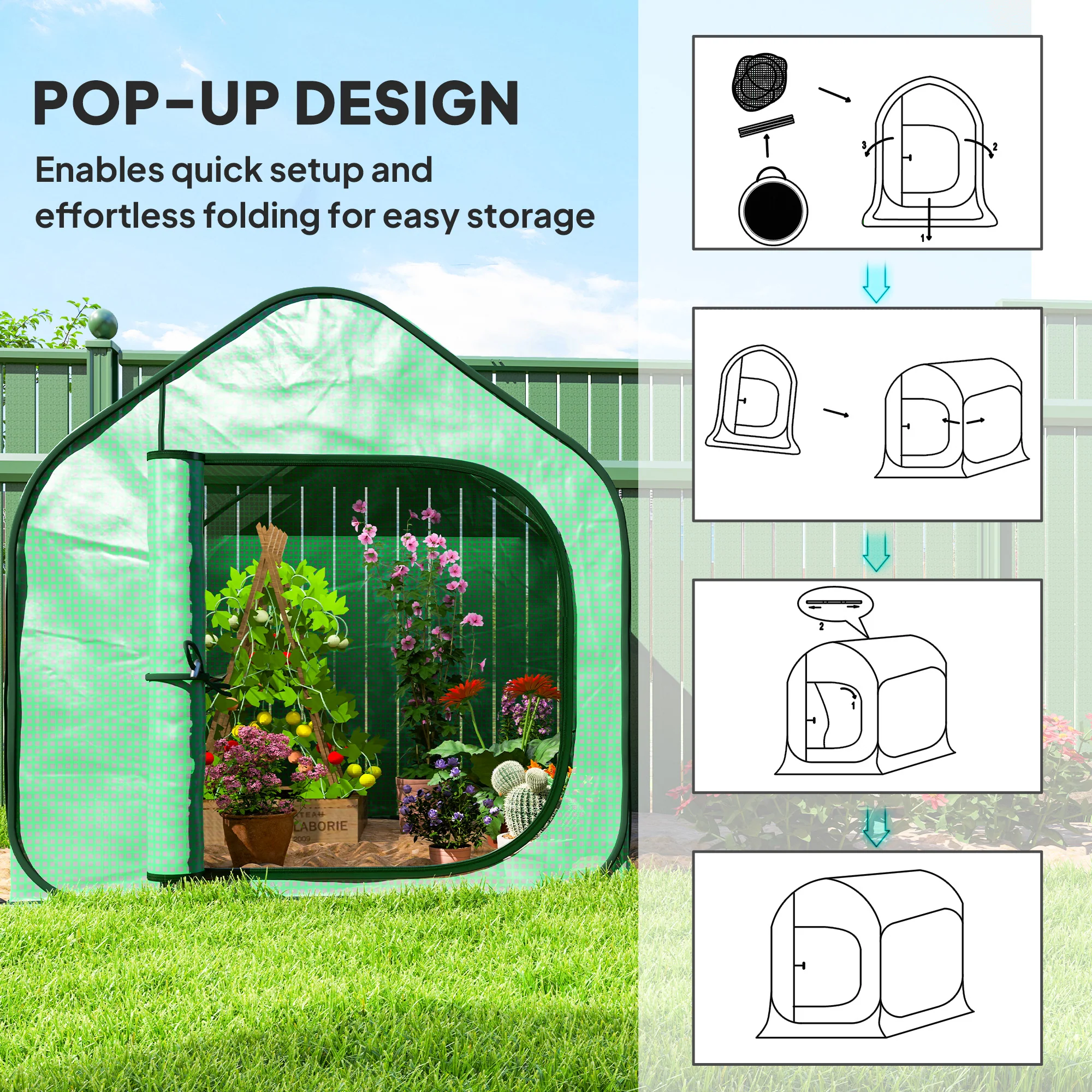 Outsunny Mini Pop Up Greenhouse W/ Reinforced PE Cover, Zipper Door, White - Image 3