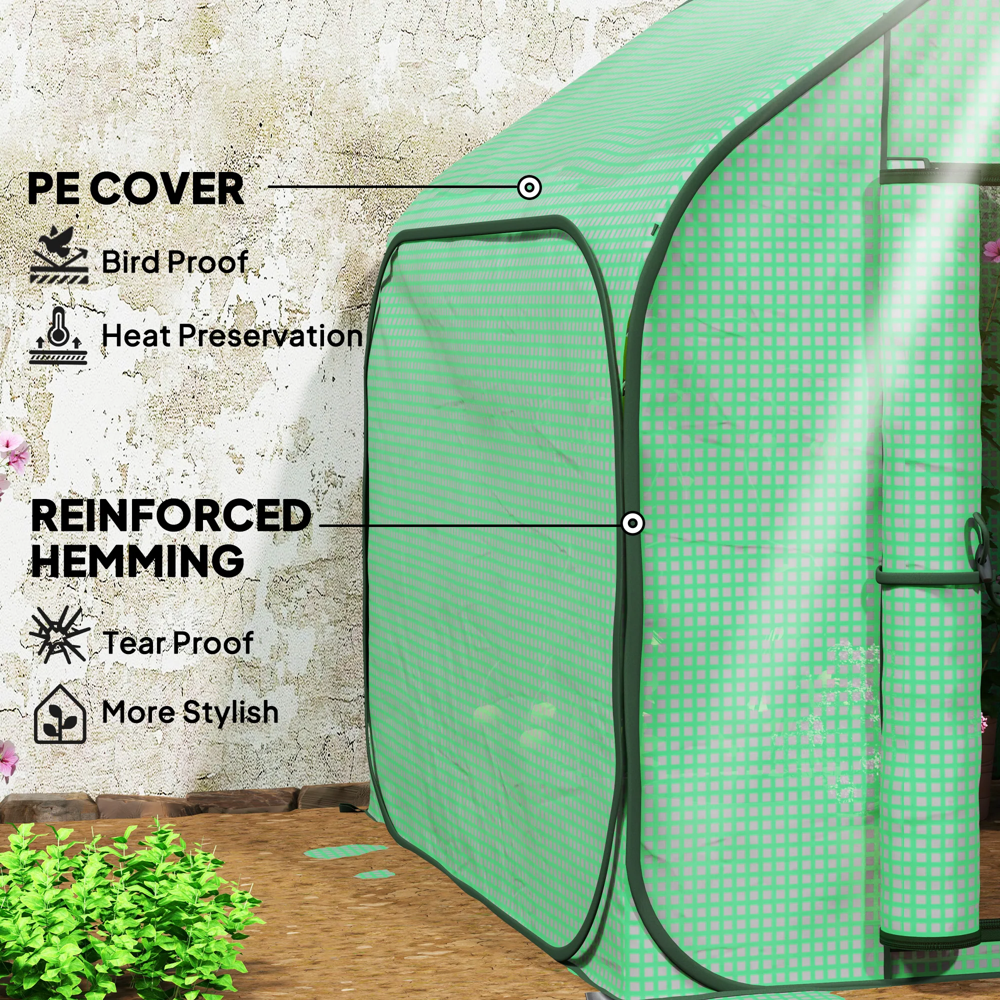 Outsunny Mini Pop Up Greenhouse W/ Reinforced PE Cover, Zipper Door, White - Image 4