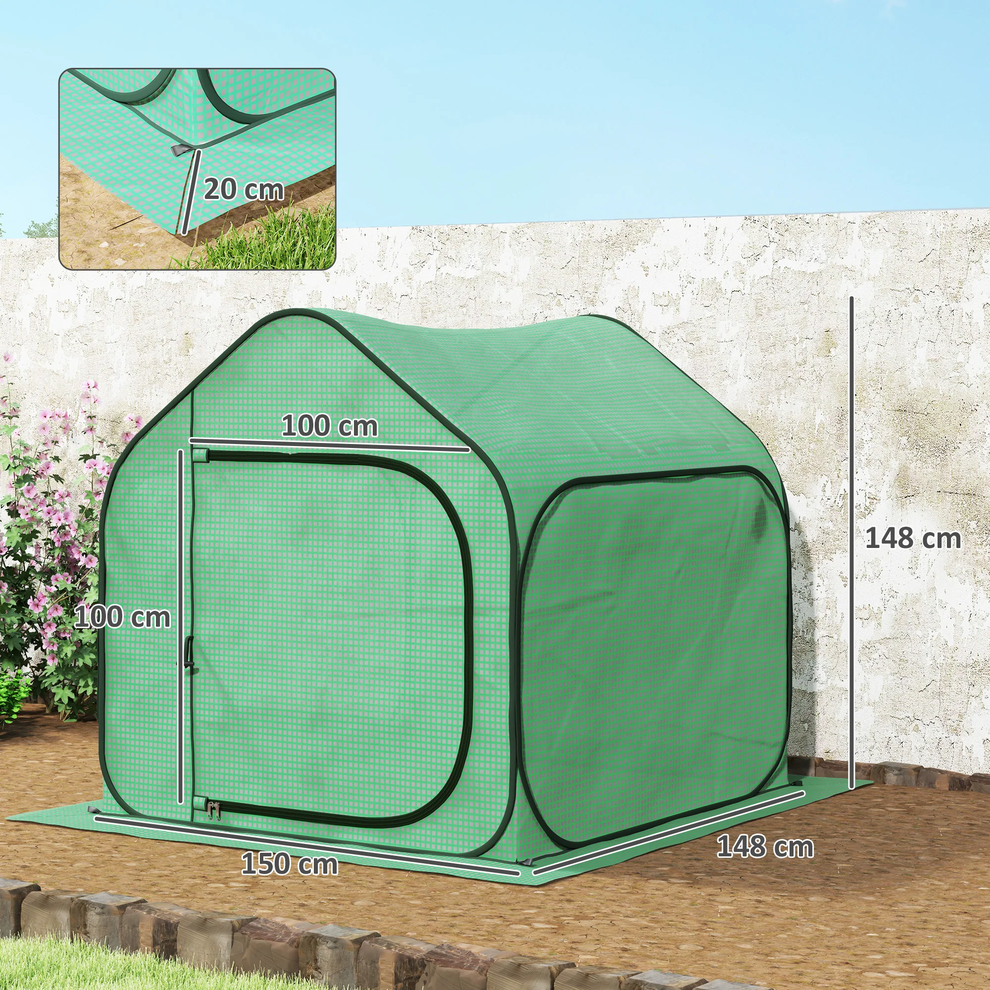 Outsunny Mini Pop Up Greenhouse W/ Reinforced PE Cover, Zipper Door, White - Image 5