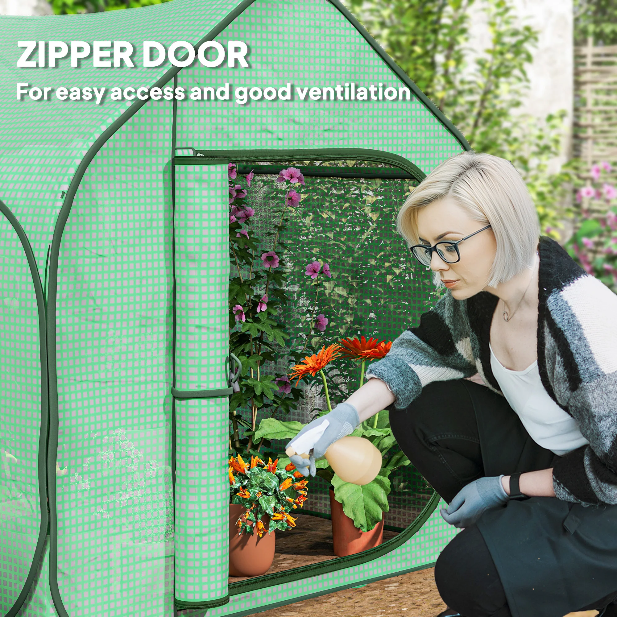 Outsunny Mini Pop Up Greenhouse W/ Reinforced PE Cover, Zipper Door, White - Image 6
