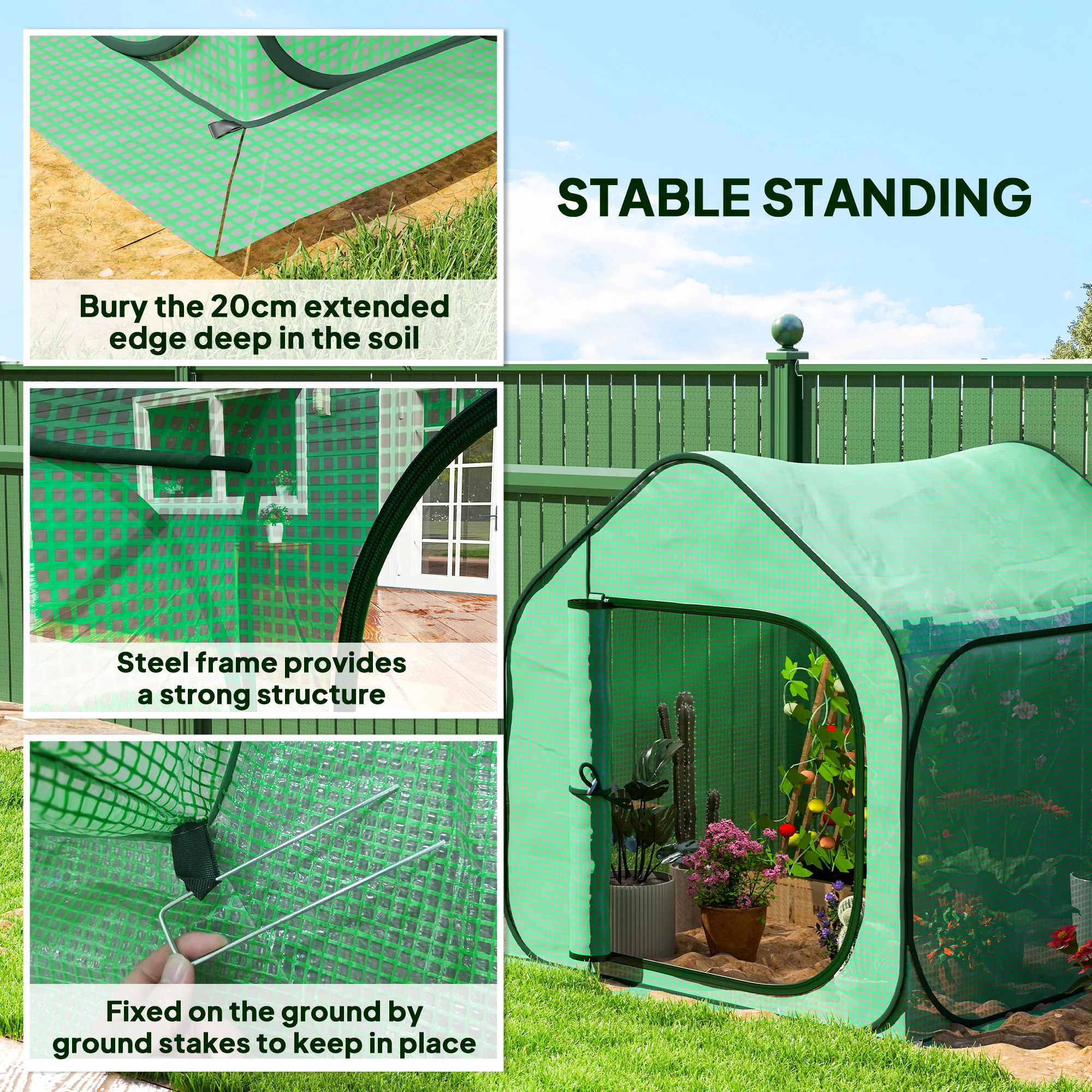 Outsunny Mini Pop Up Greenhouse W/ Reinforced PE Cover, Zipper Door, White - Image 7