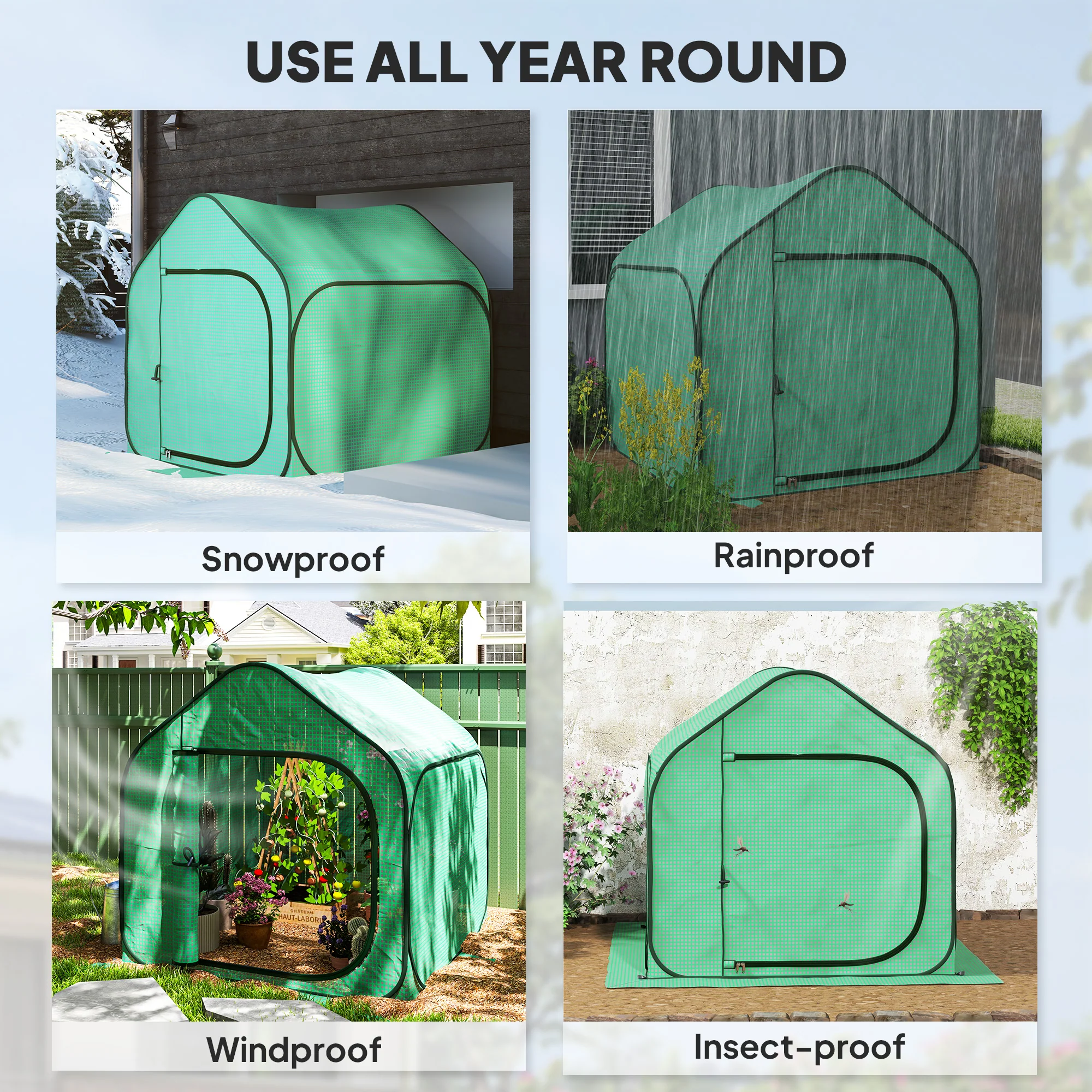Outsunny Mini Pop Up Greenhouse W/ Reinforced PE Cover, Zipper Door, White - Image 8